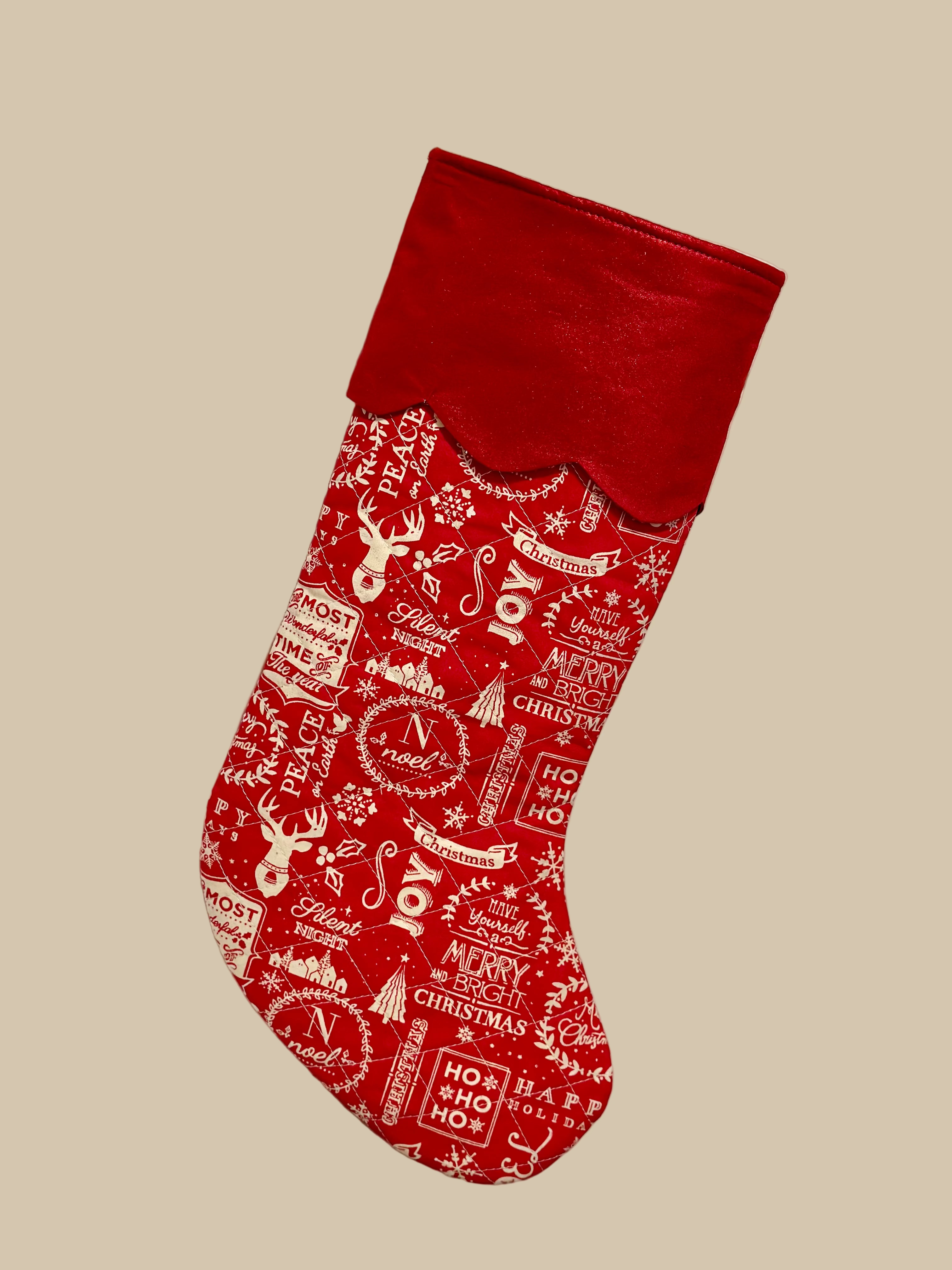 Handmade quilted Christmas stockings personalise with name or initials