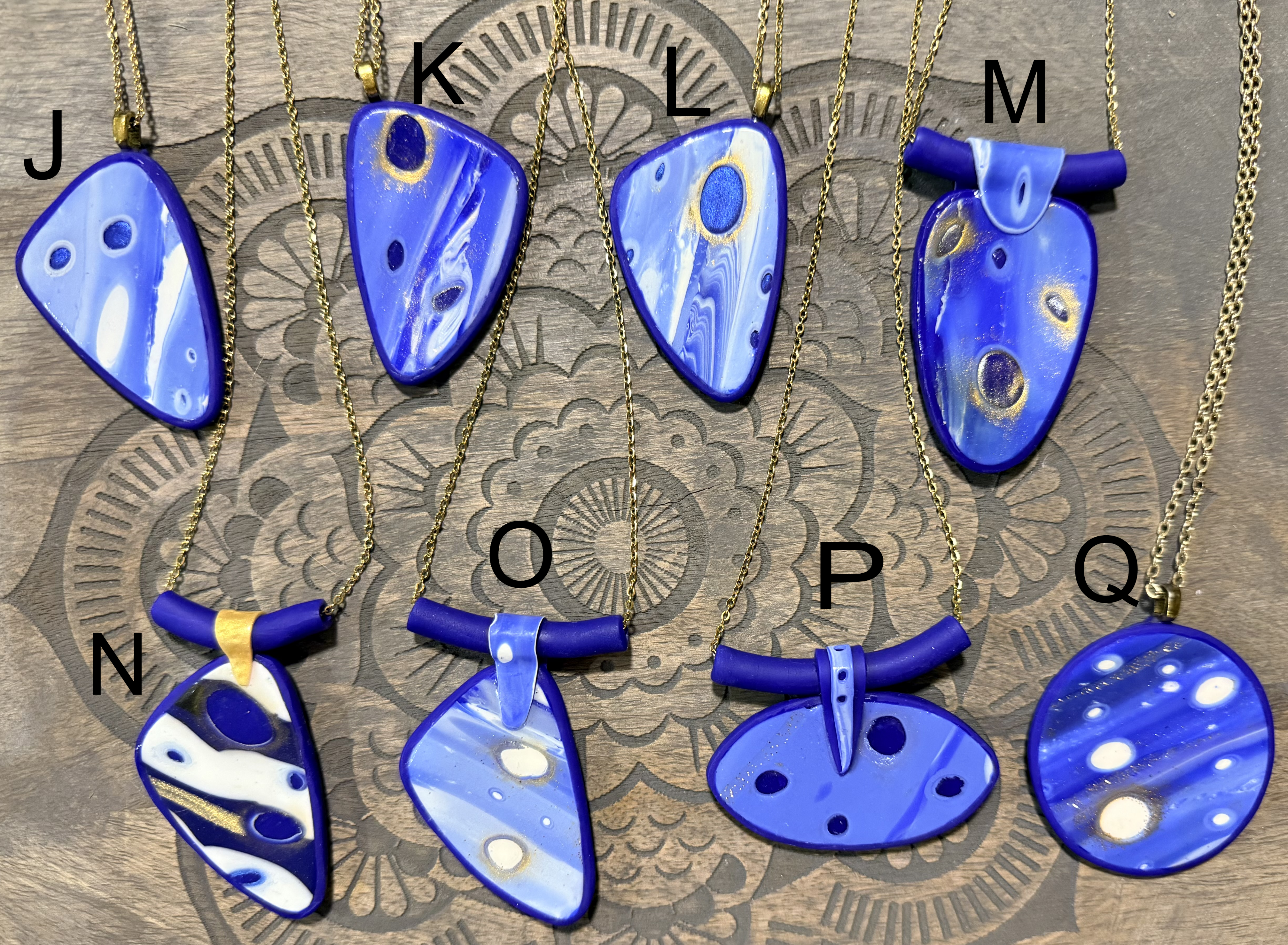 Galaxy Collection Polymer Clay Pendant Necklaces | Handmade Blue Abstract Statement Jewellery