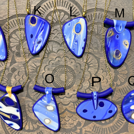 Galaxy Collection Polymer Clay Pendant Necklaces | Handmade Blue Abstract Statement Jewellery