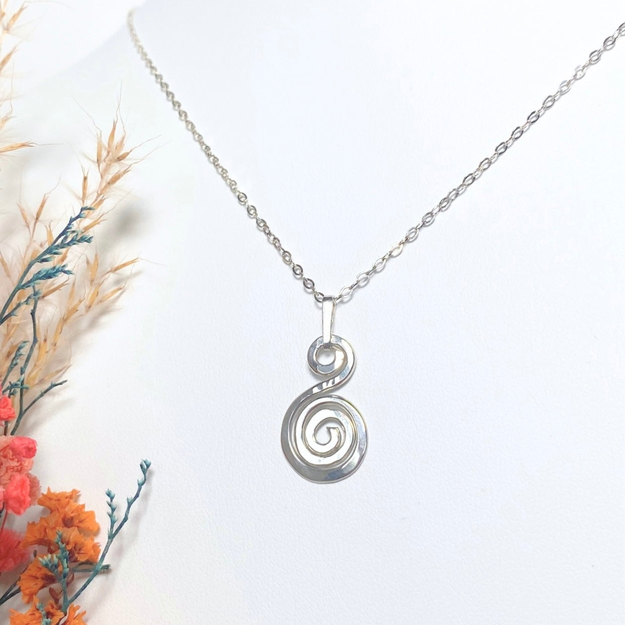 Hammered spiral pendant | Sterling silver | Chain necklace | Celtic-inspired jewellery
