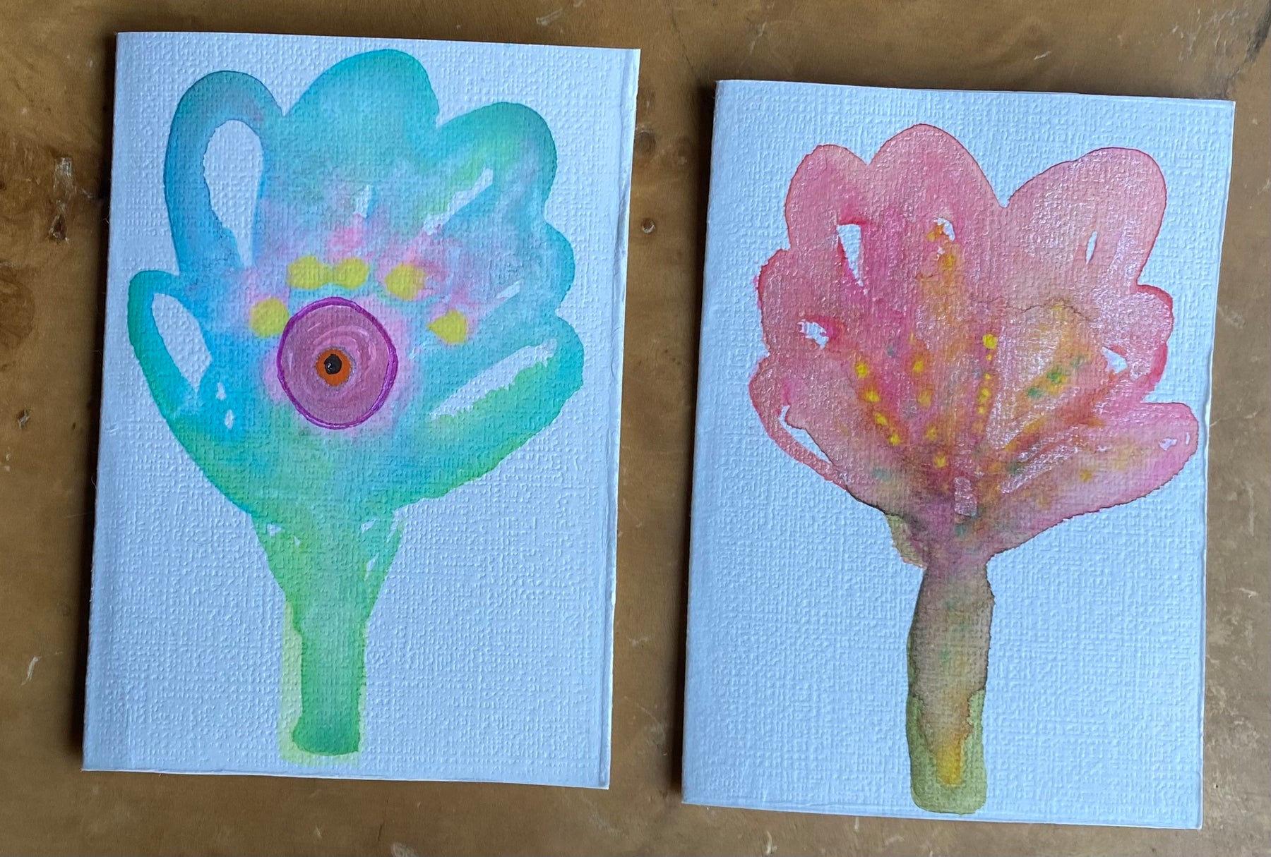 Two Unique Hand Painted Watercolour Cards | Handmade Unique Blank Flower Cards