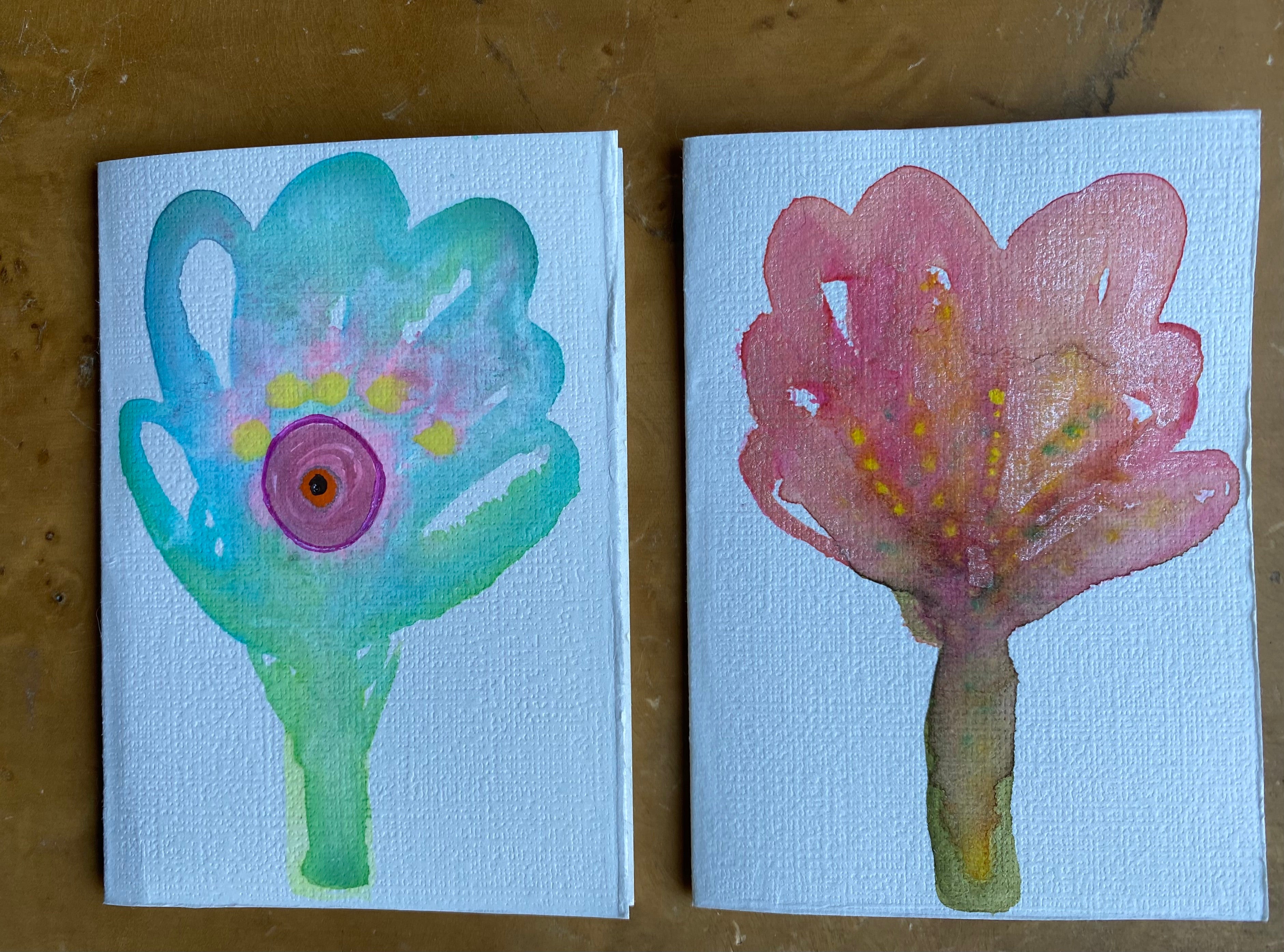 Two Unique Hand Painted Watercolour Cards | Handmade Unique Blank Flower Cards