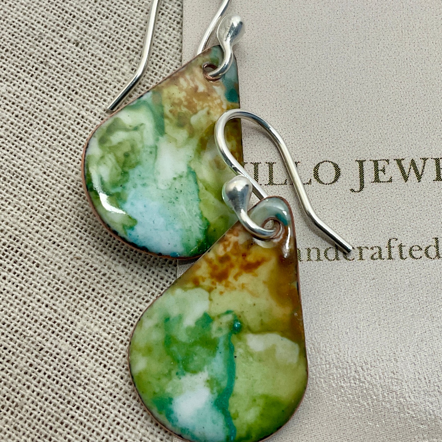 Teardrop enamel earrings. Marble effect. Hand painted.
