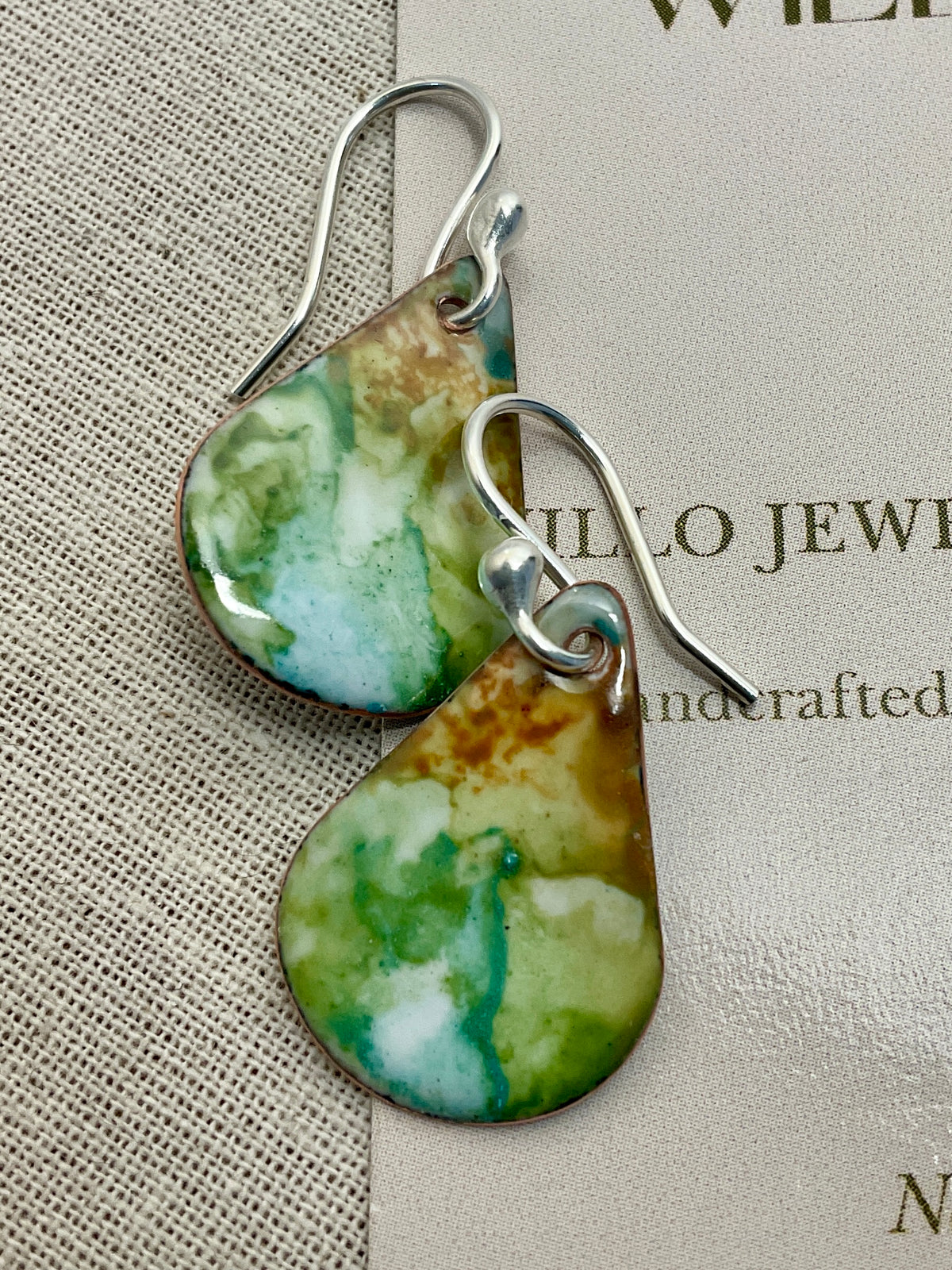 Teardrop enamel earrings. Marble effect. Hand painted.