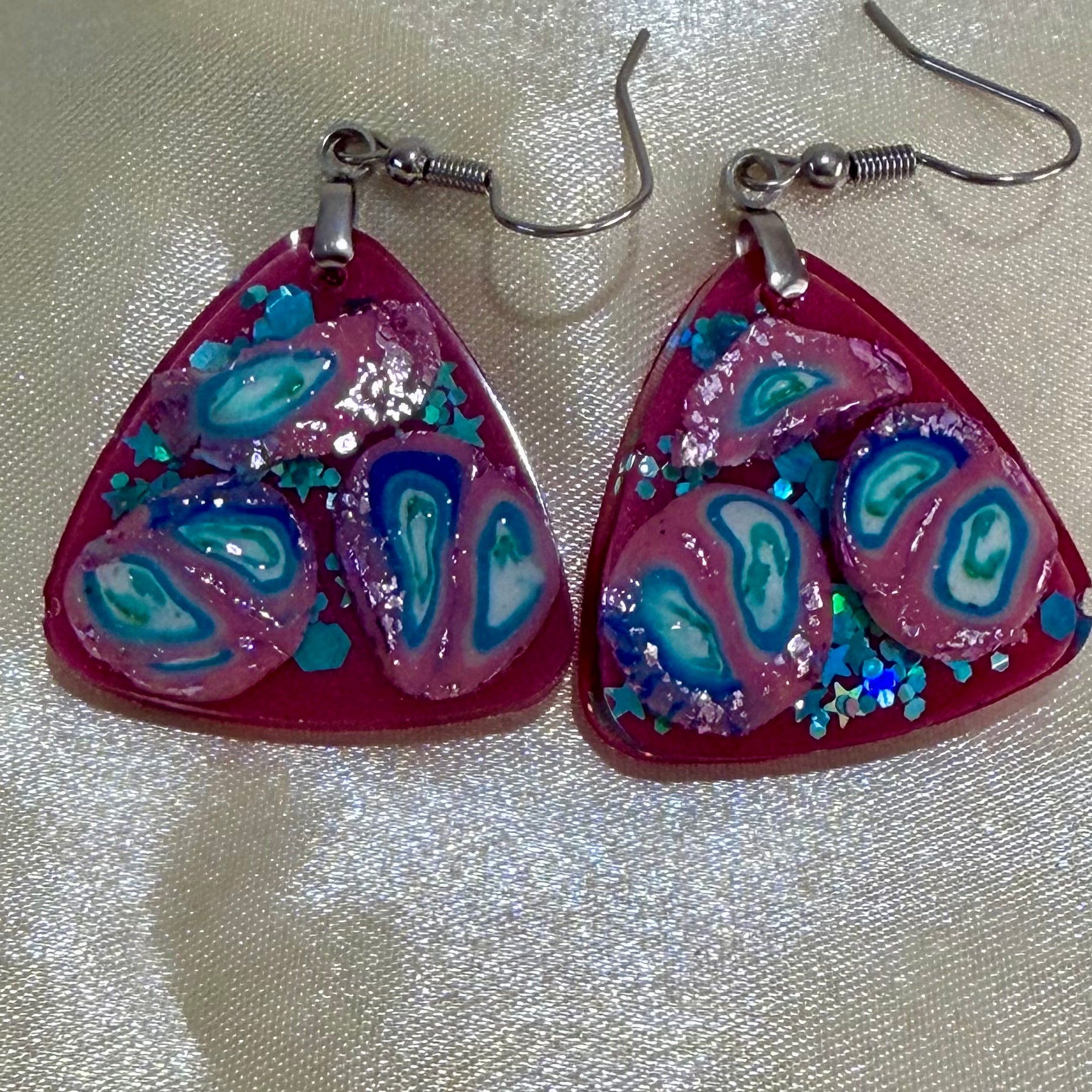 Pink And Aqua Dangle Earrings