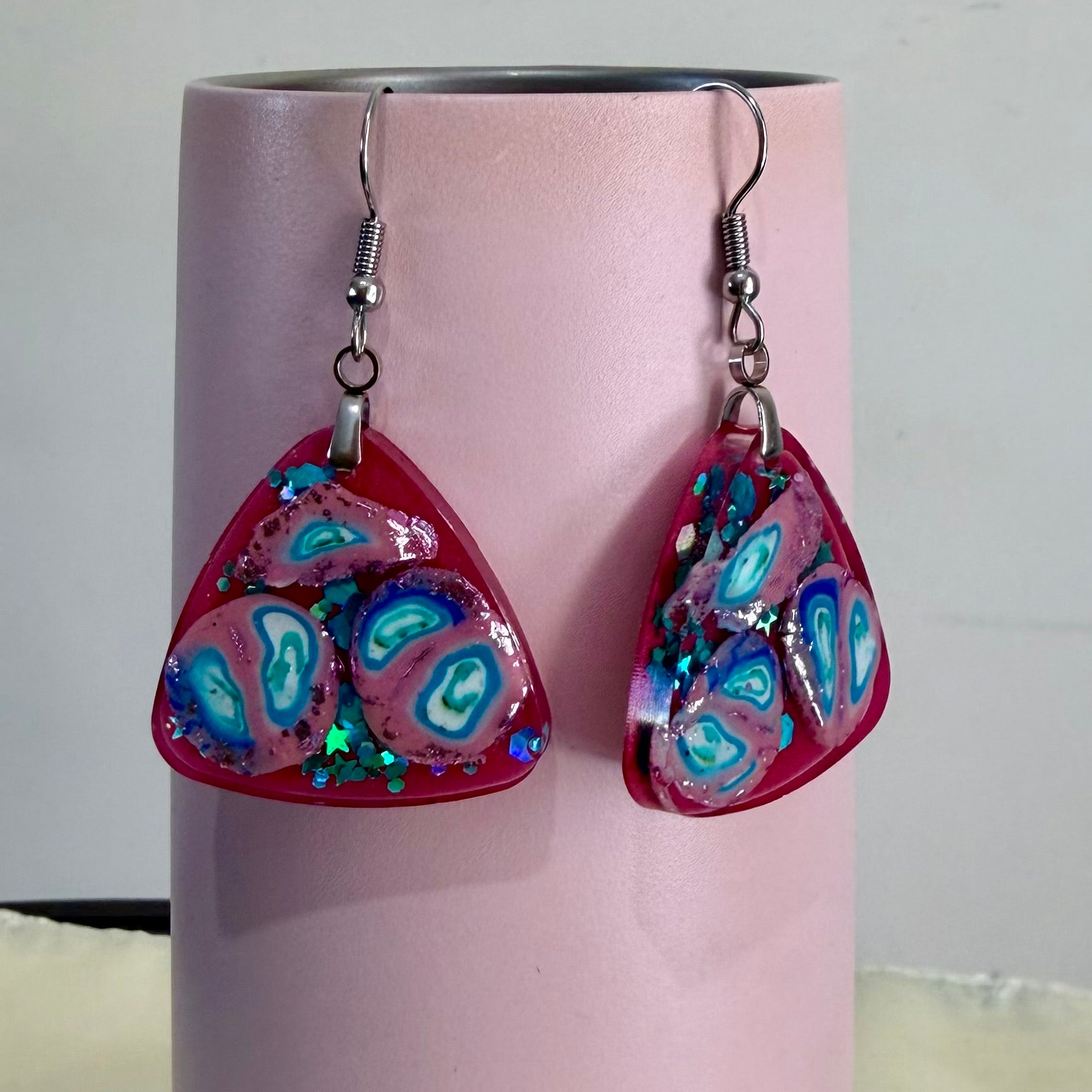 Pink And Aqua Dangle Earrings