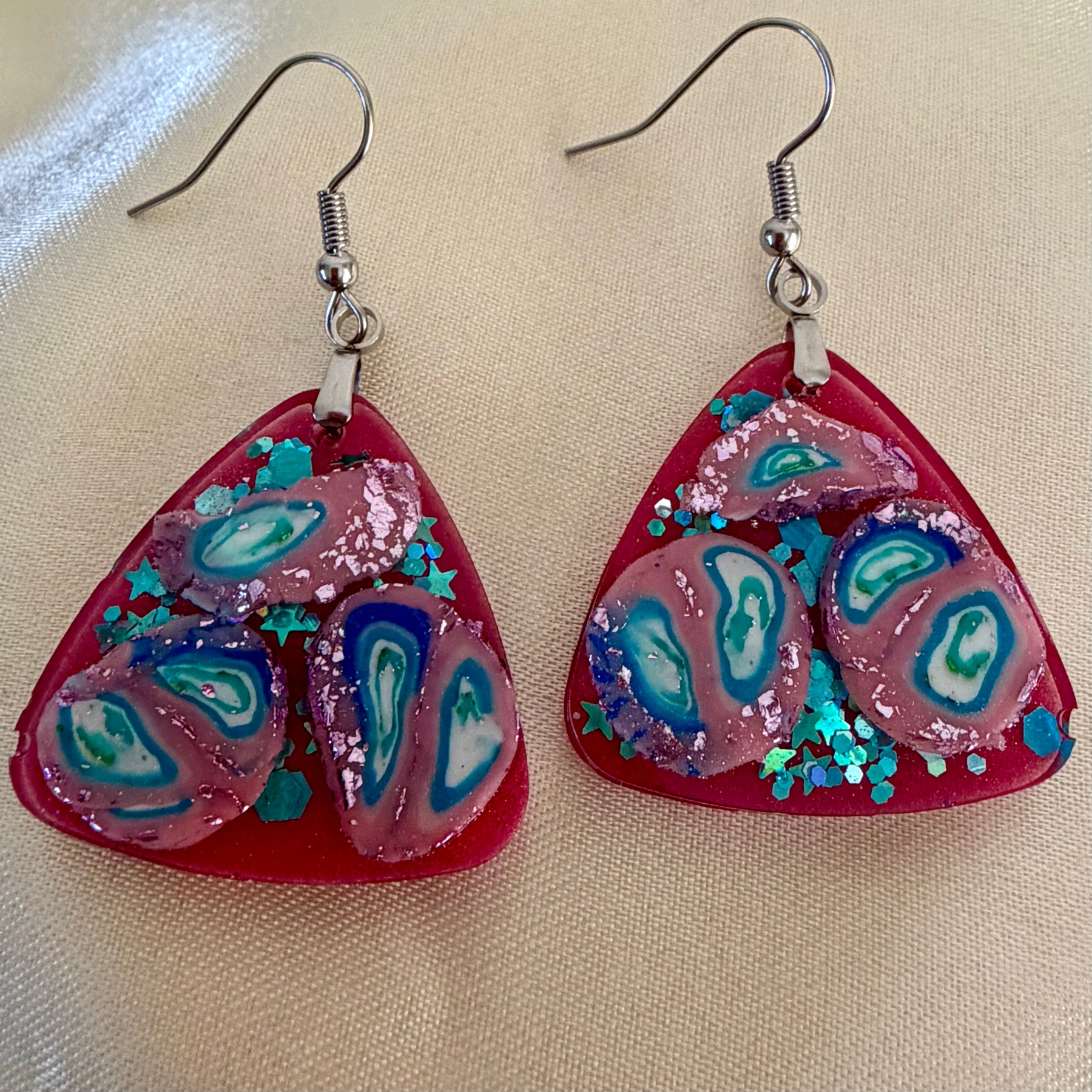 Pink And Aqua Dangle Earrings
