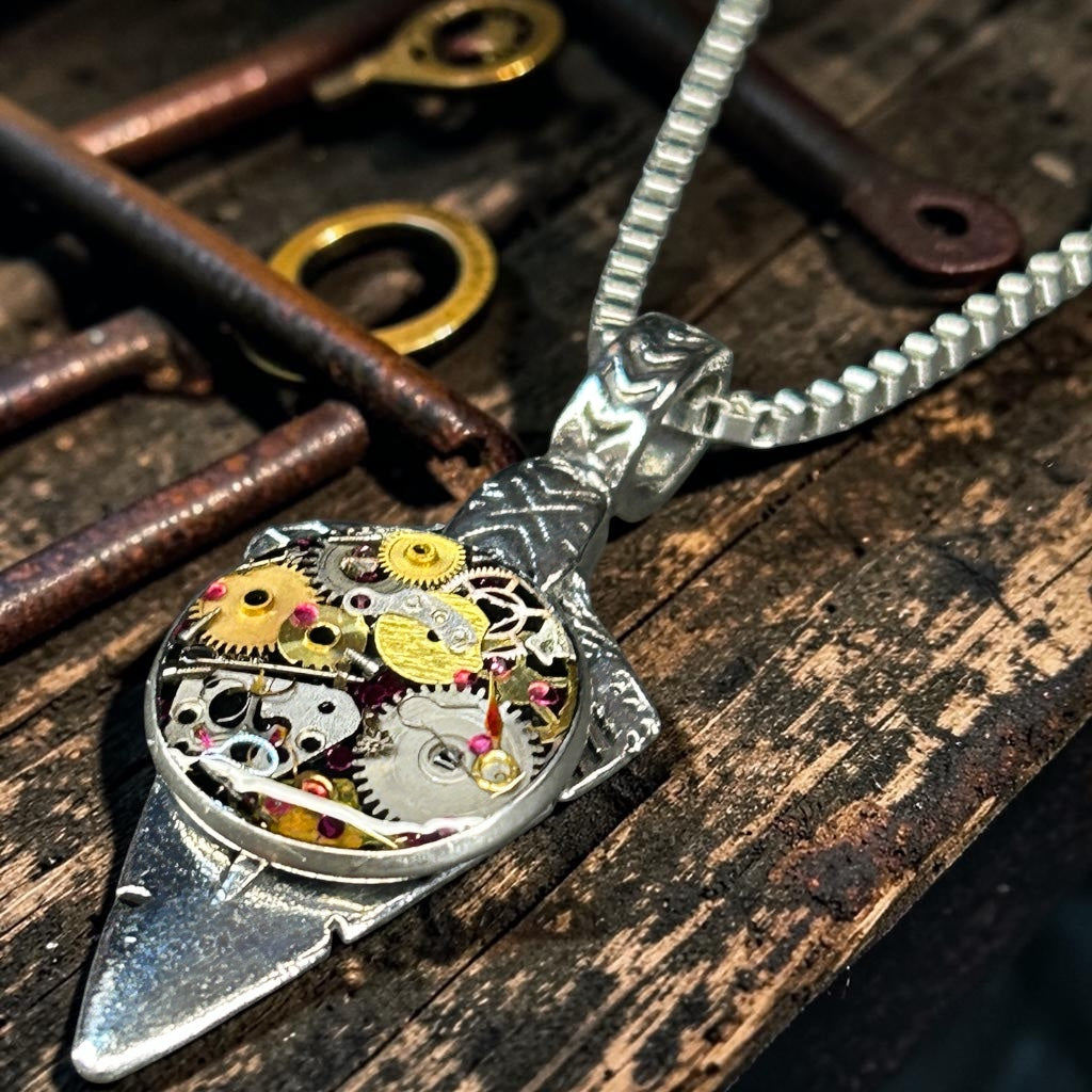 Steampunk watch parts arrowhead necklace for Men