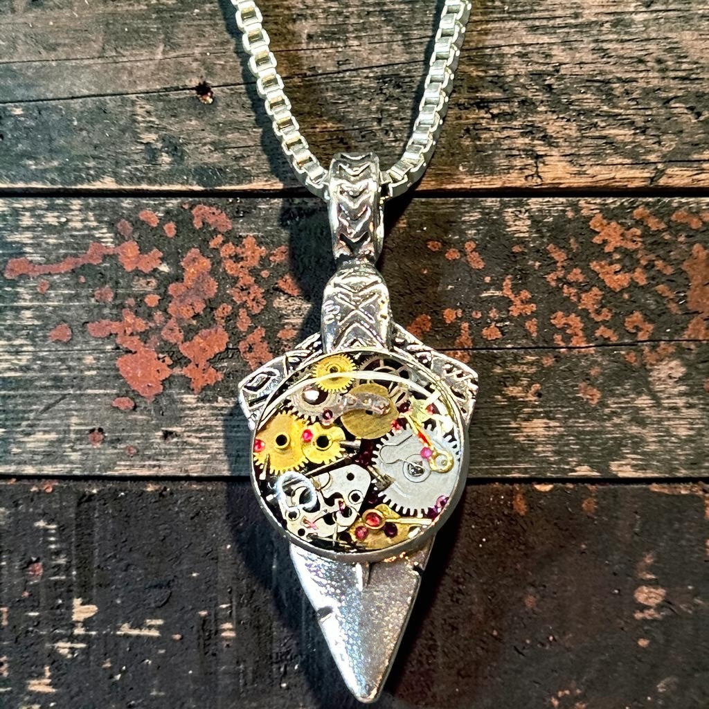 Steampunk watch parts arrowhead necklace for Men
