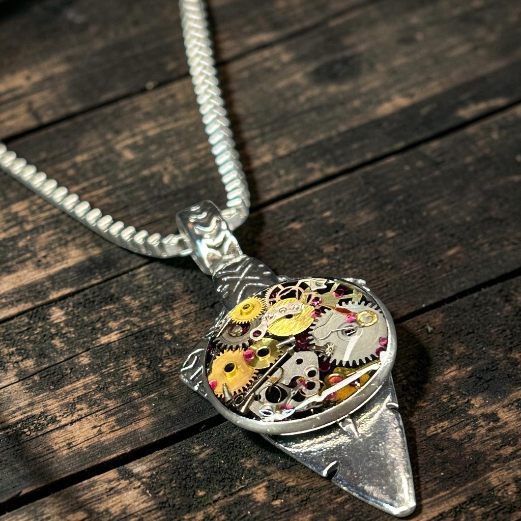 Steampunk watch parts arrowhead necklace for Men