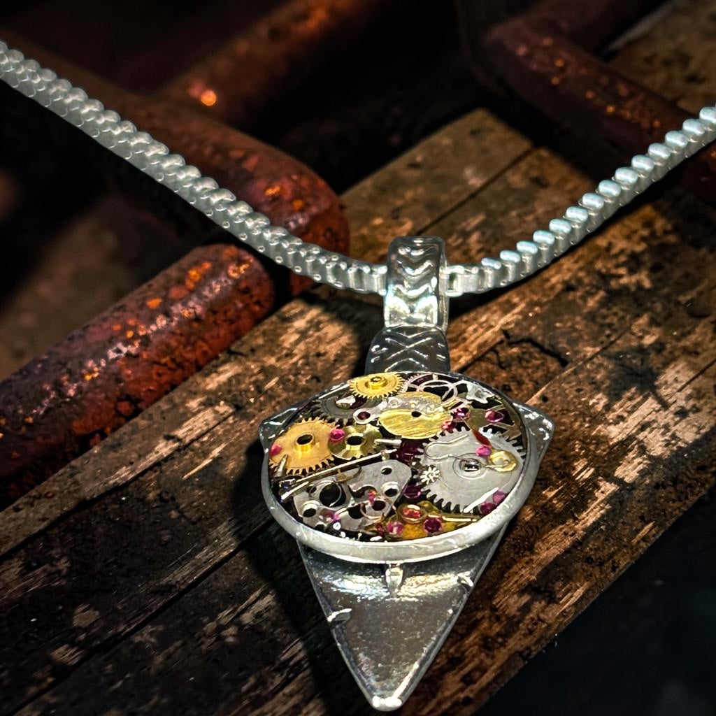 Steampunk watch parts arrowhead necklace for Men
