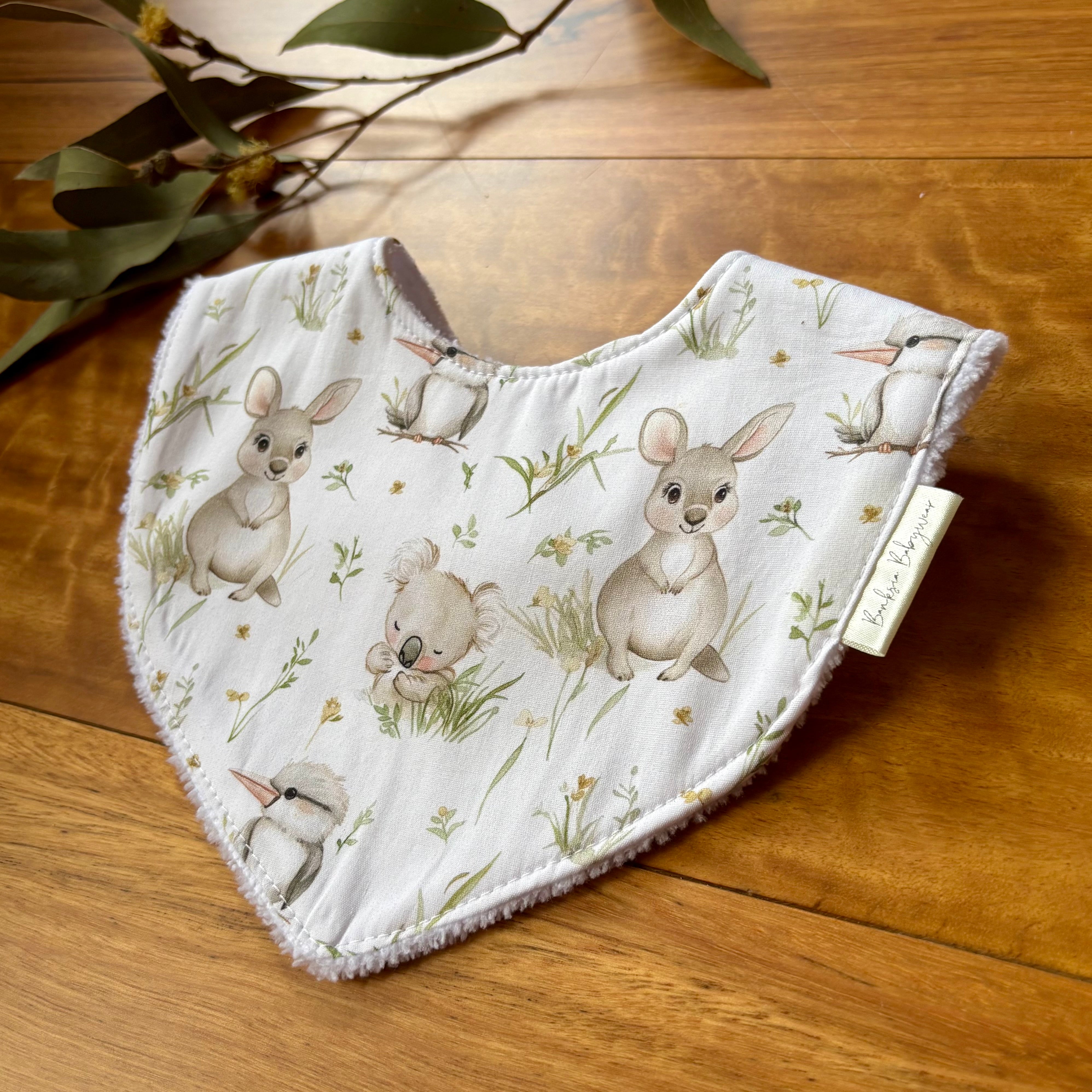 Baby Bib and Burp Cloth Set | Kangaroo Fields | Ready to Ship