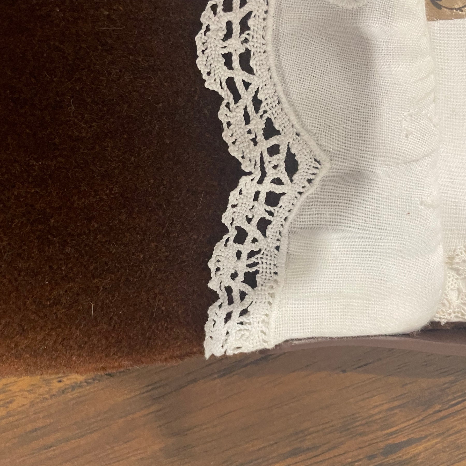 Brown Velvet Handbag — Embroidered Doily, One-of-a-Kind Upcycled Design