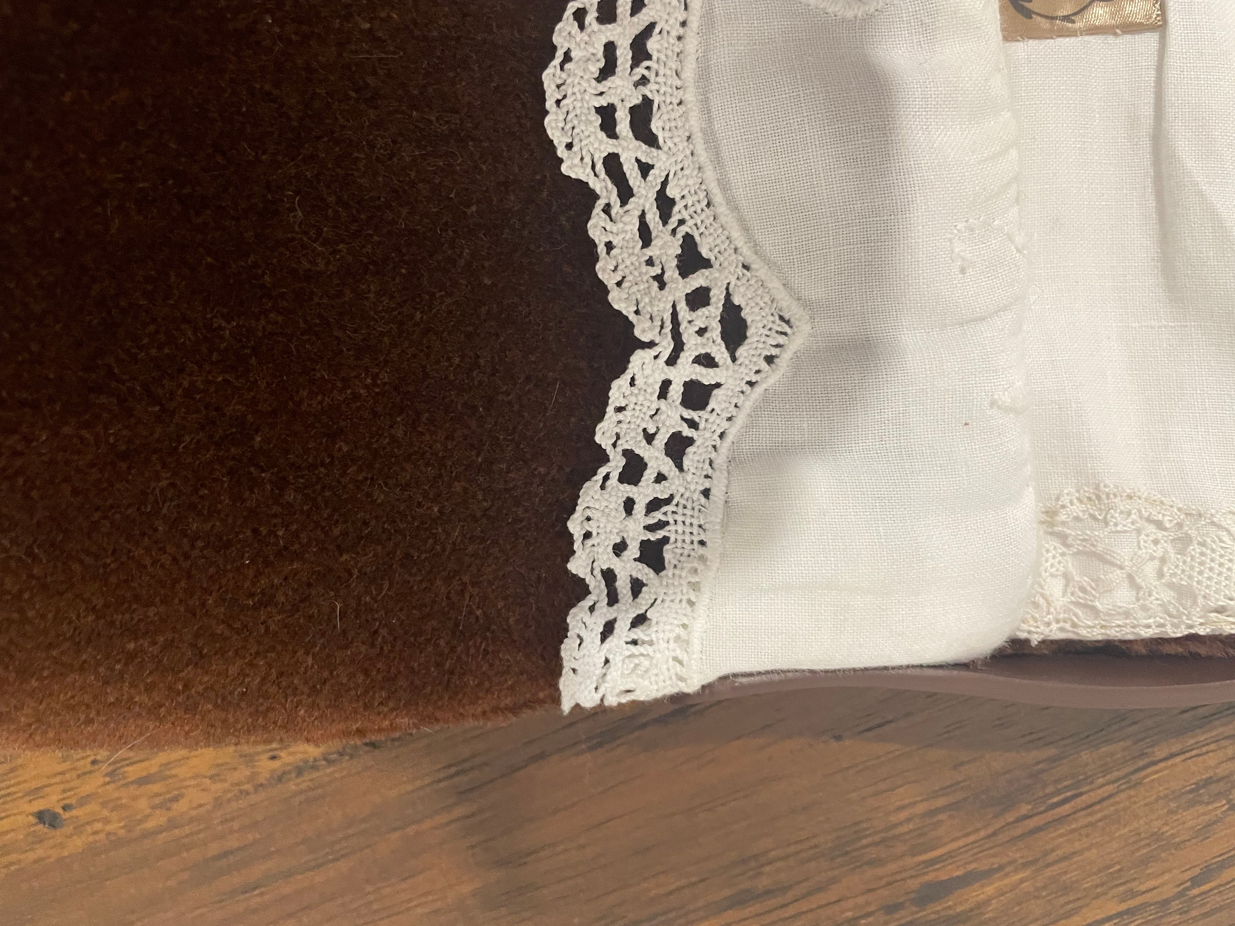 Brown Velvet Handbag — Embroidered Doily, One-of-a-Kind Upcycled Design