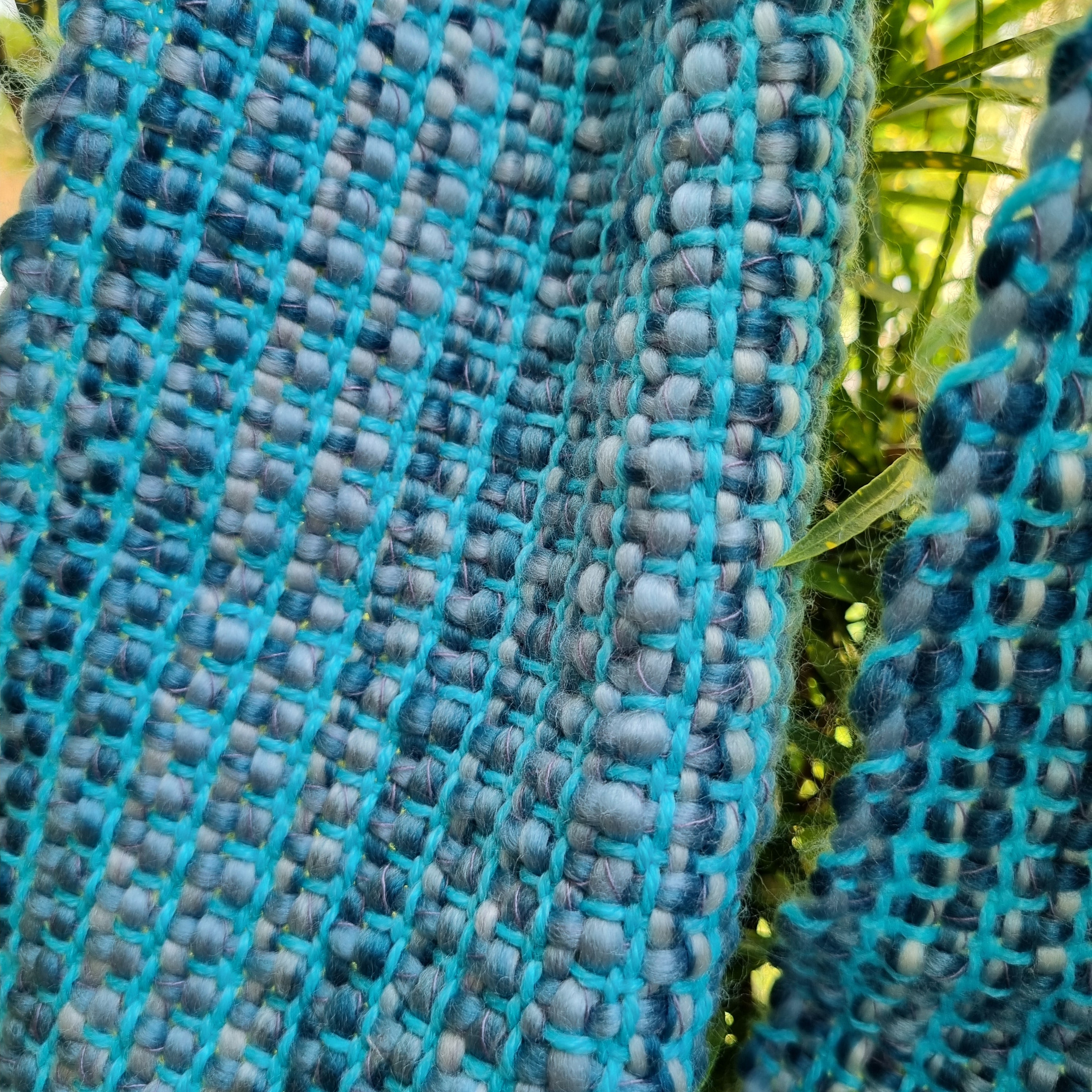 Handwoven blue scarf - square texture design