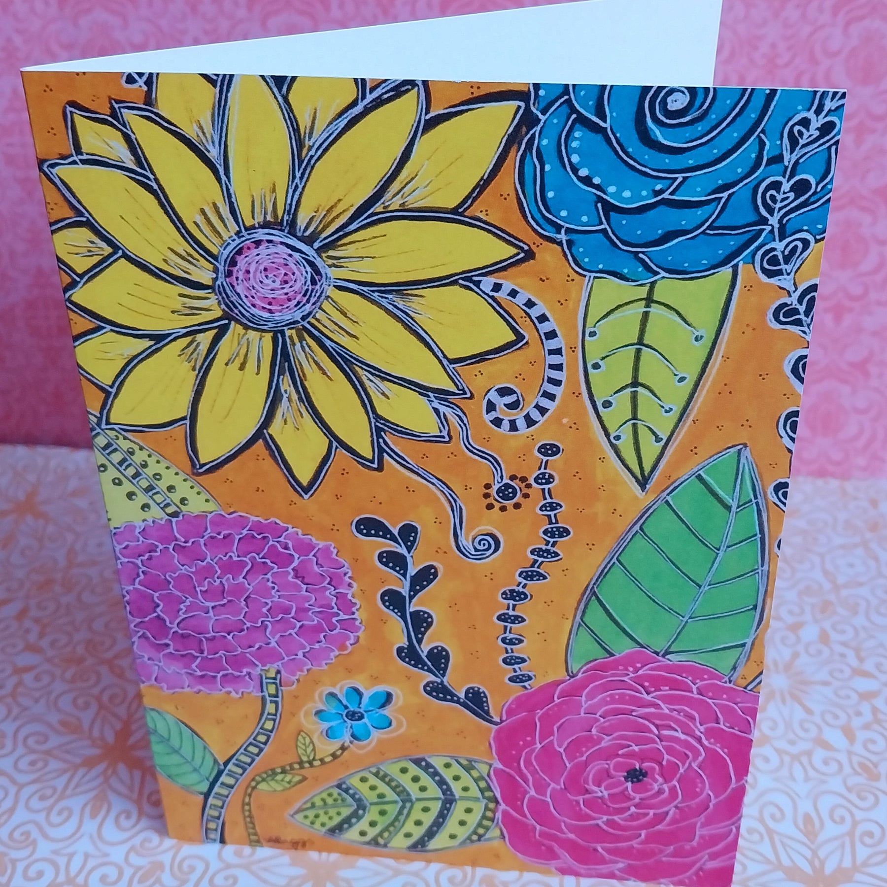 Blooms in Orange Blank Greeting Card