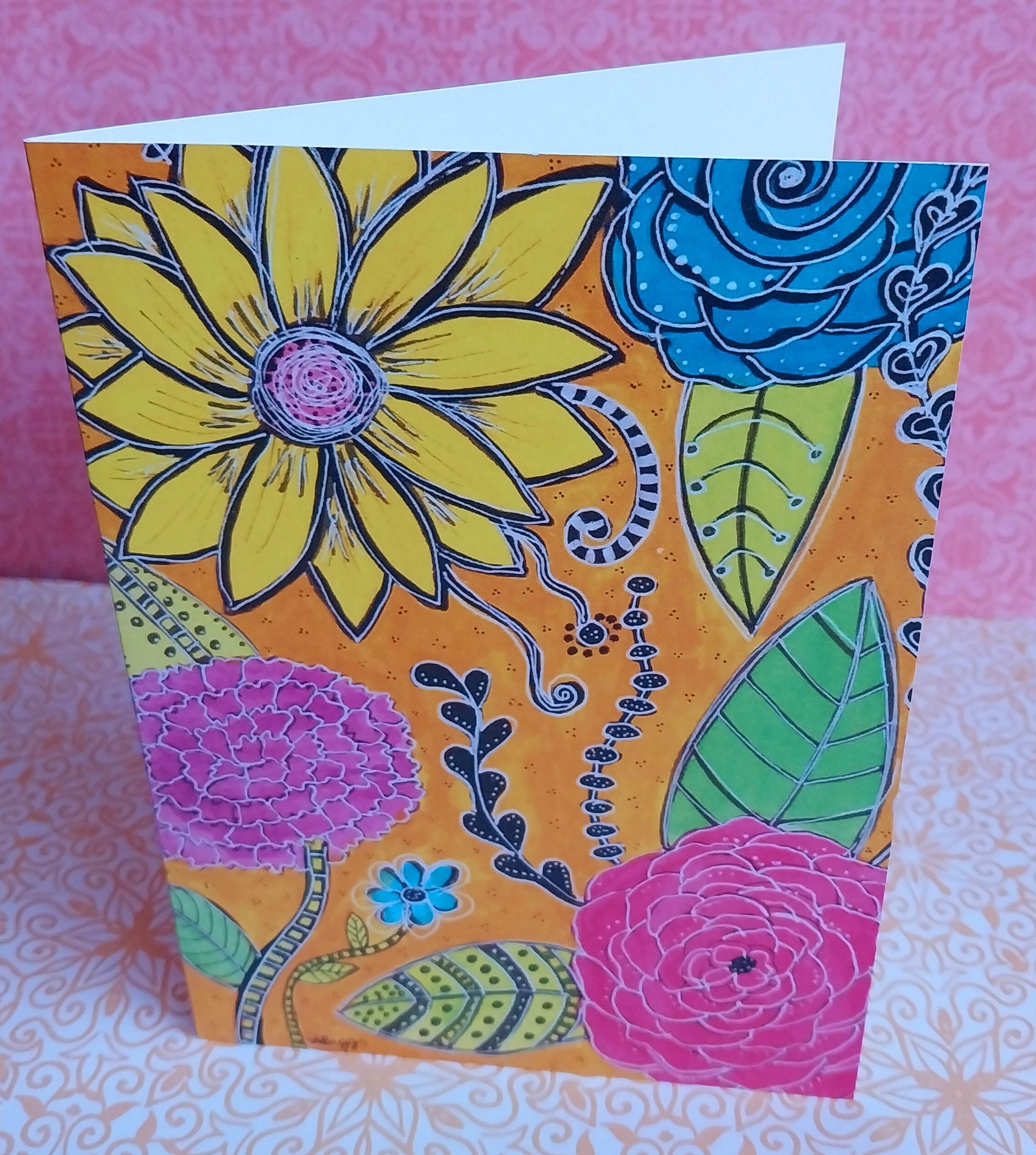 Blooms in Orange Blank Greeting Card