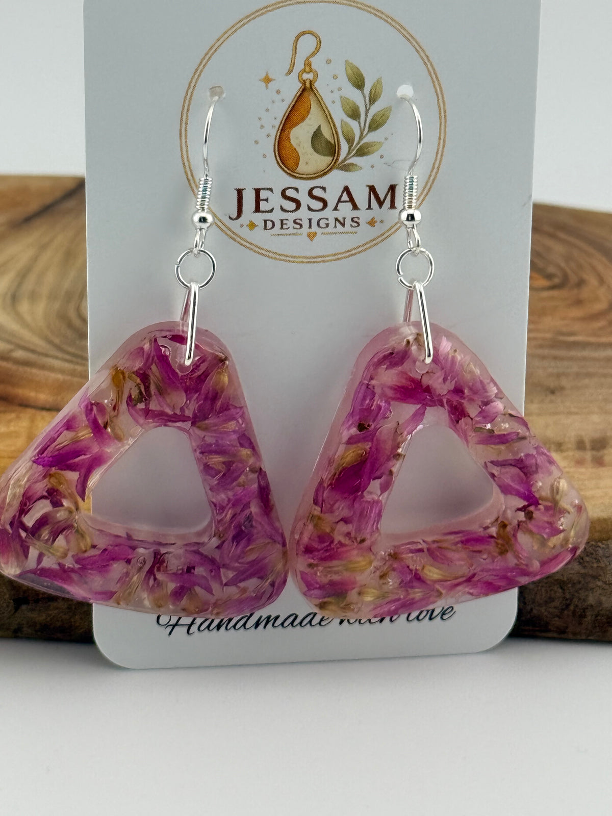 Springtime - Dried Purple Flower Resin Drop Earrings with Pearl Shimmer Back