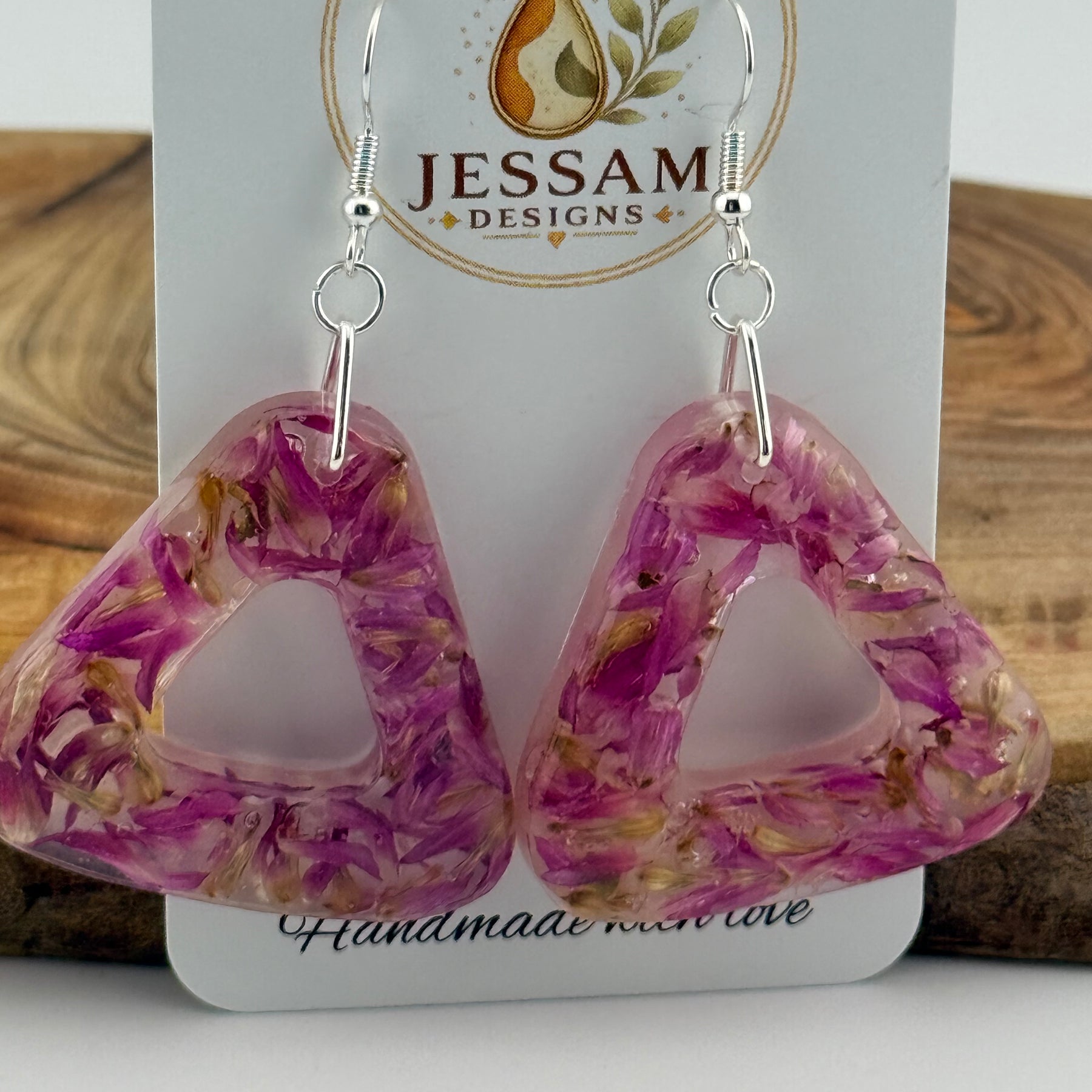 Springtime - Dried Purple Flower Resin Drop Earrings with Pearl Shimmer Back