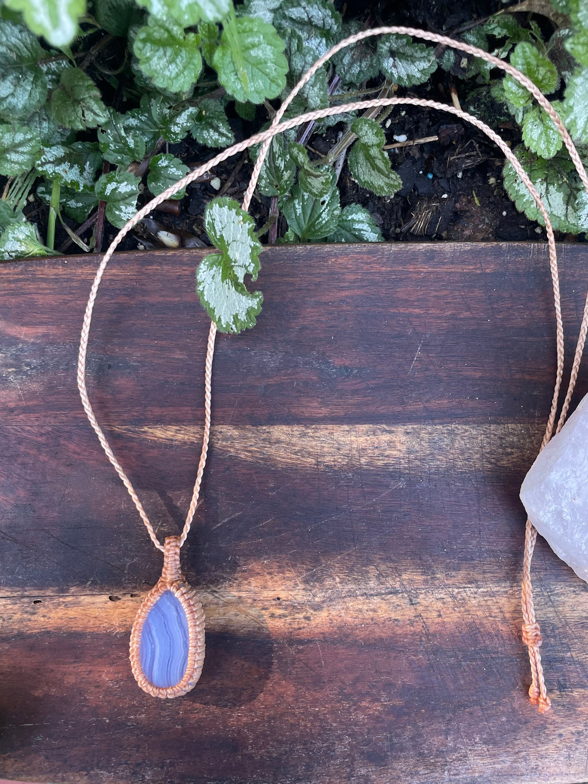 Blue Lace Agate Pendant, boho macrame necklace, adjustable