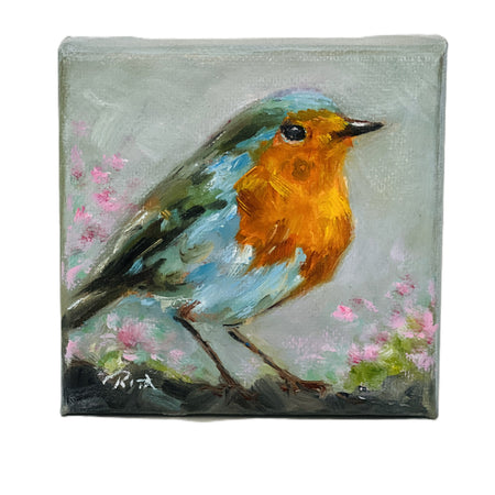Original Bird European Robin Mini Oil Painting