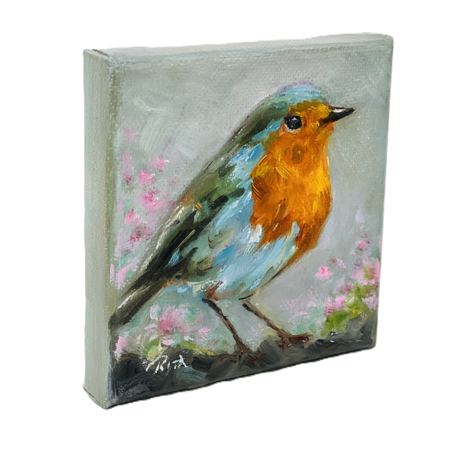 Original Bird European Robin Mini Oil Painting