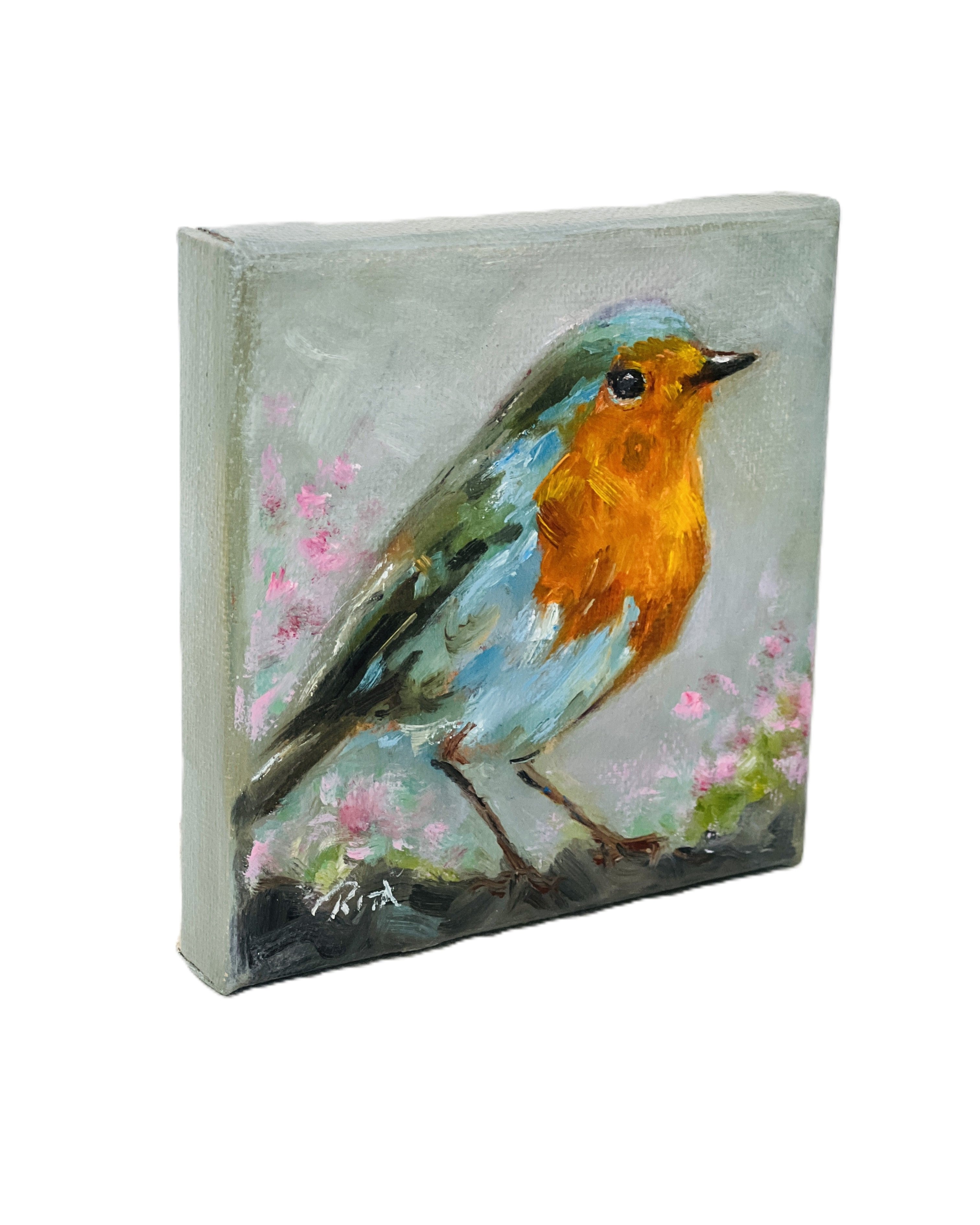 Original Bird European Robin Mini Oil Painting