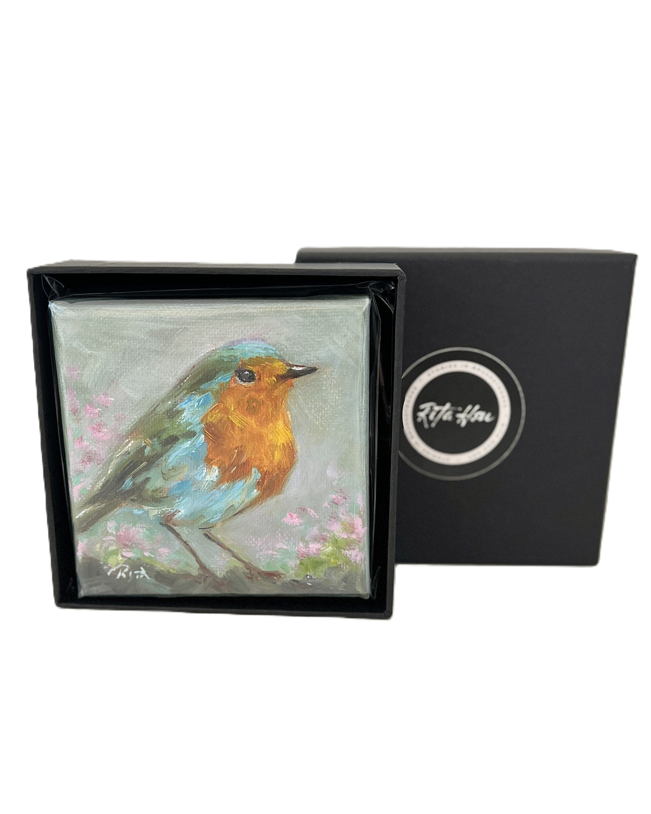 Original Bird European Robin Mini Oil Painting