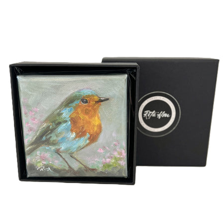 Original Bird European Robin Mini Oil Painting