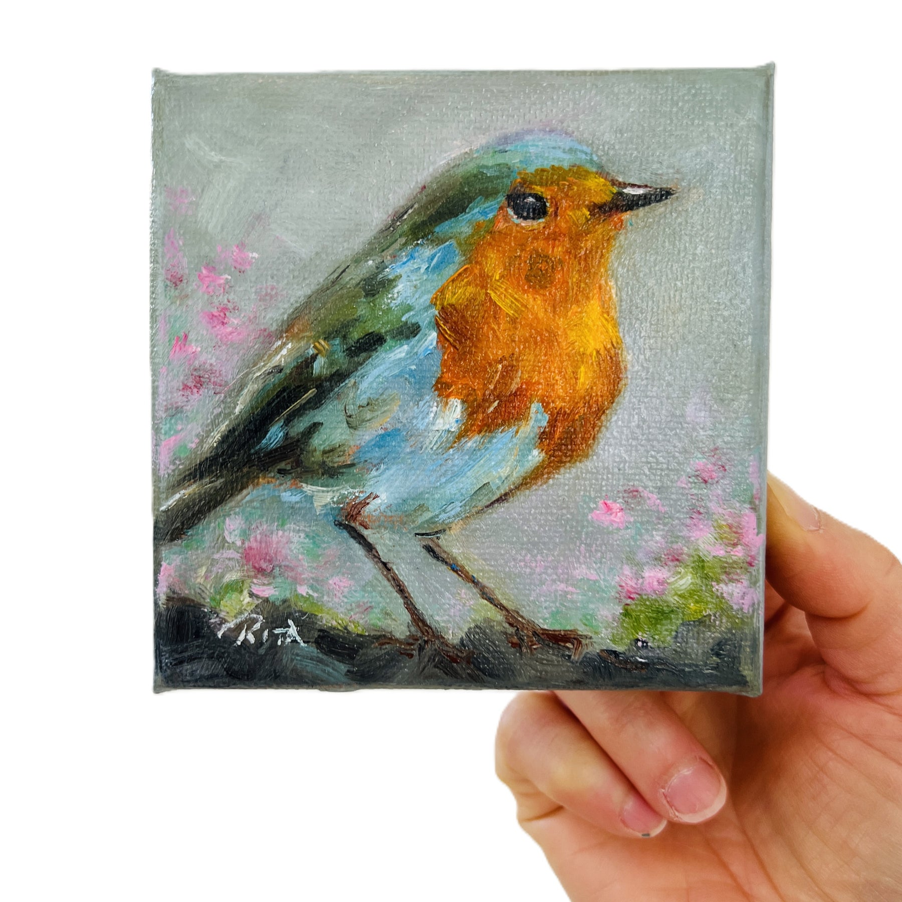 Original Bird European Robin Mini Oil Painting