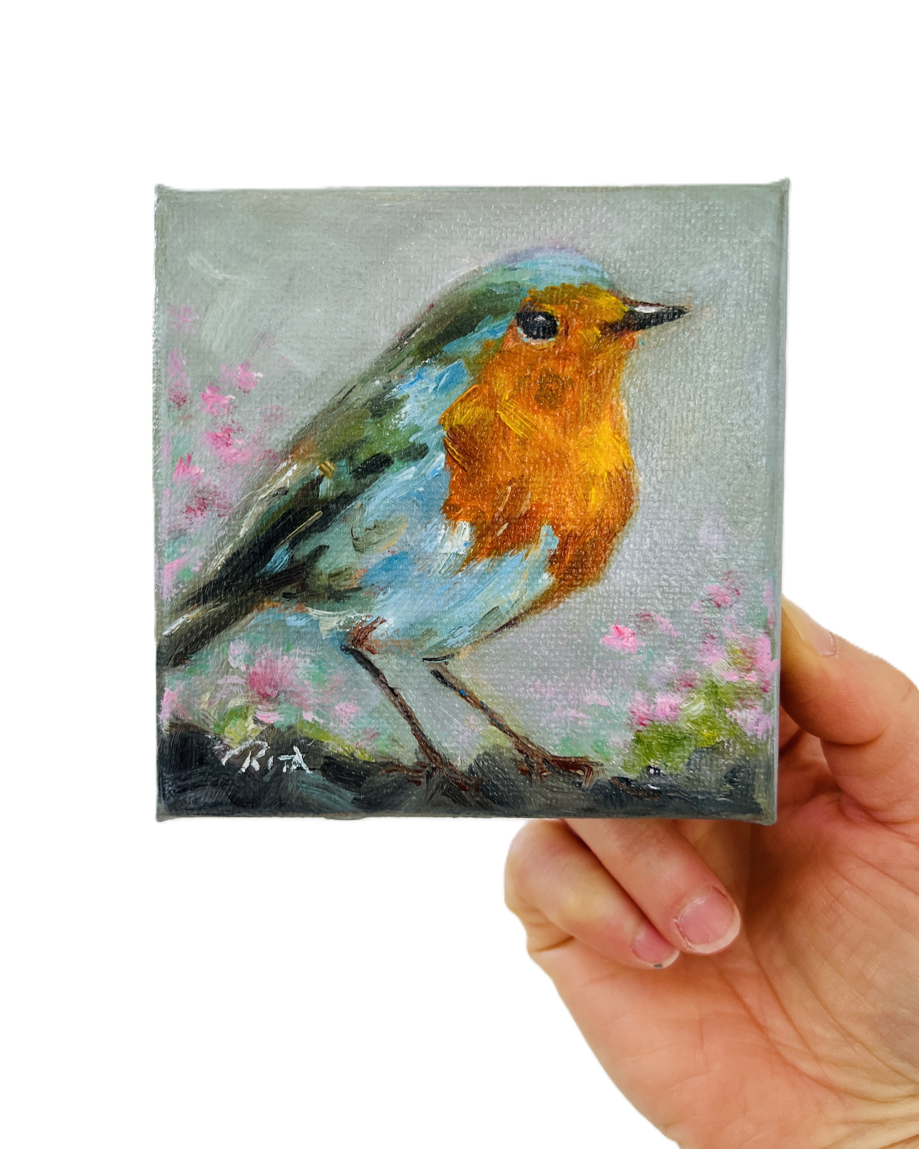 Original Bird European Robin Mini Oil Painting