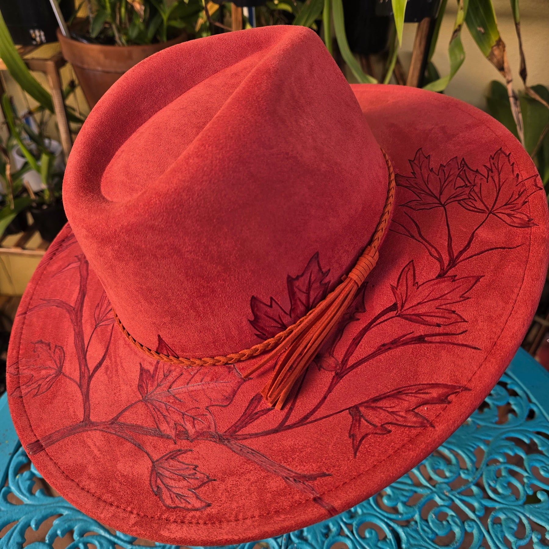Hand burnt fedora hat - Northern Candinal