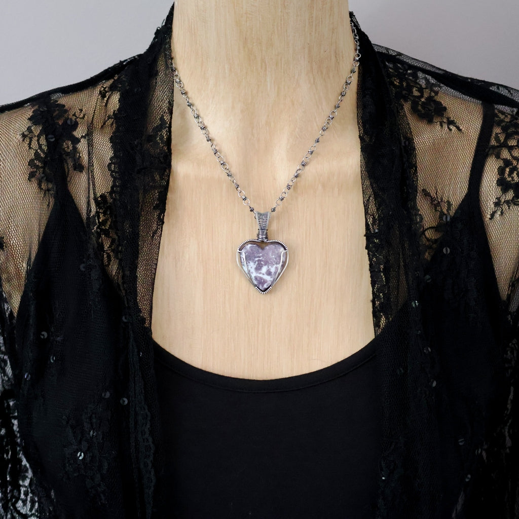Sterling Silver Lepidolite and Quartz Heart Pendant ~ Invites You to Slow Down