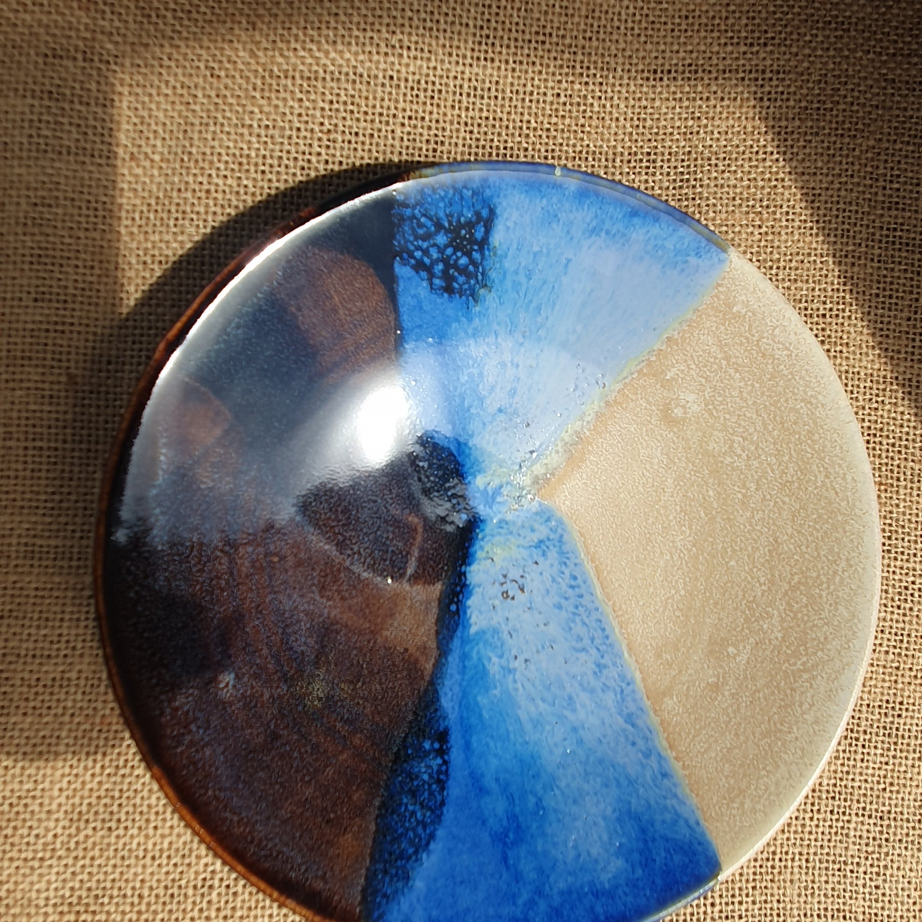 Stoneware landscape bowls with speckled blue, green, brown, oatmeal and white glazes hand made