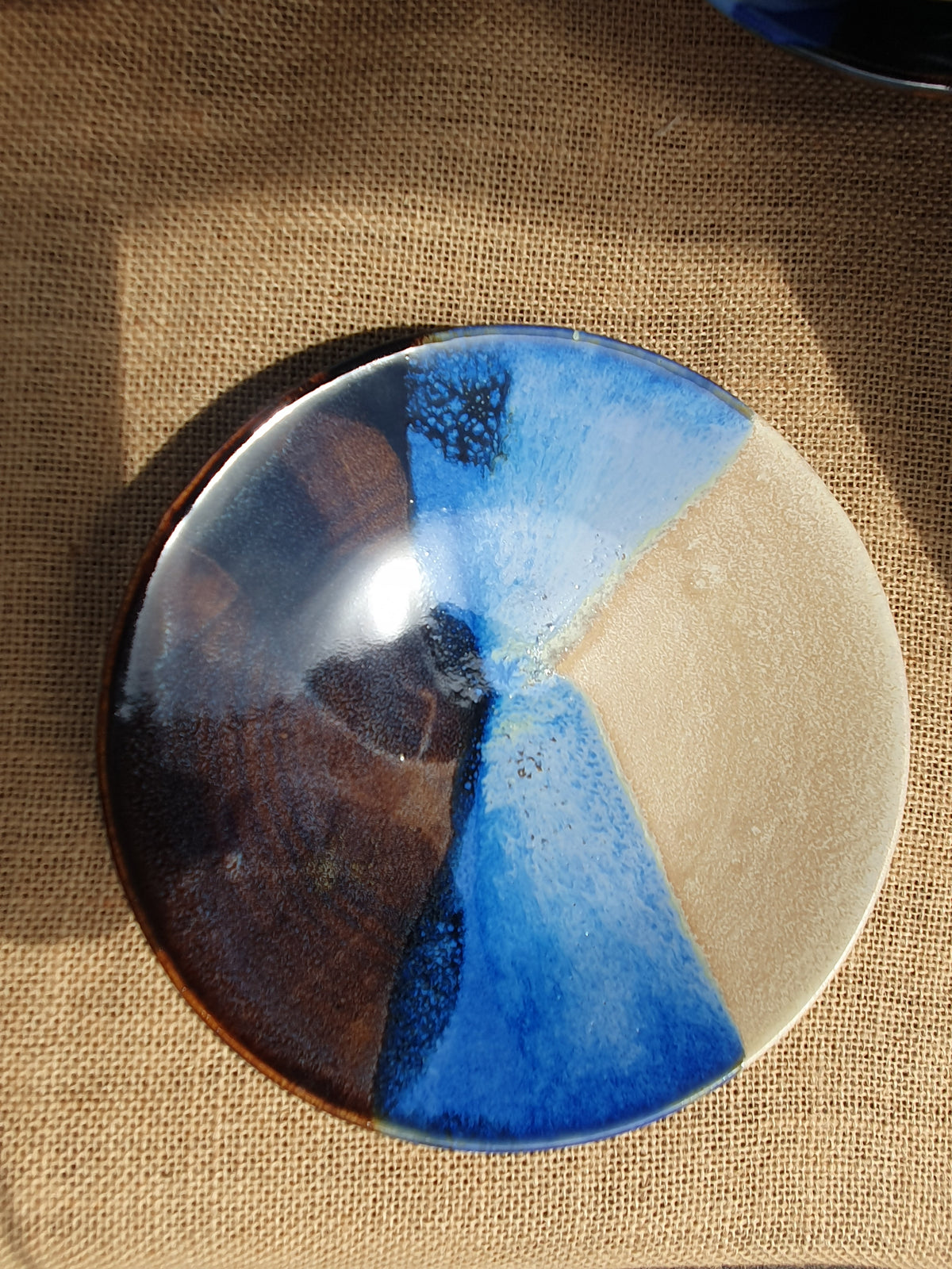 Stoneware landscape bowls with speckled blue, green, brown, oatmeal and white glazes hand made