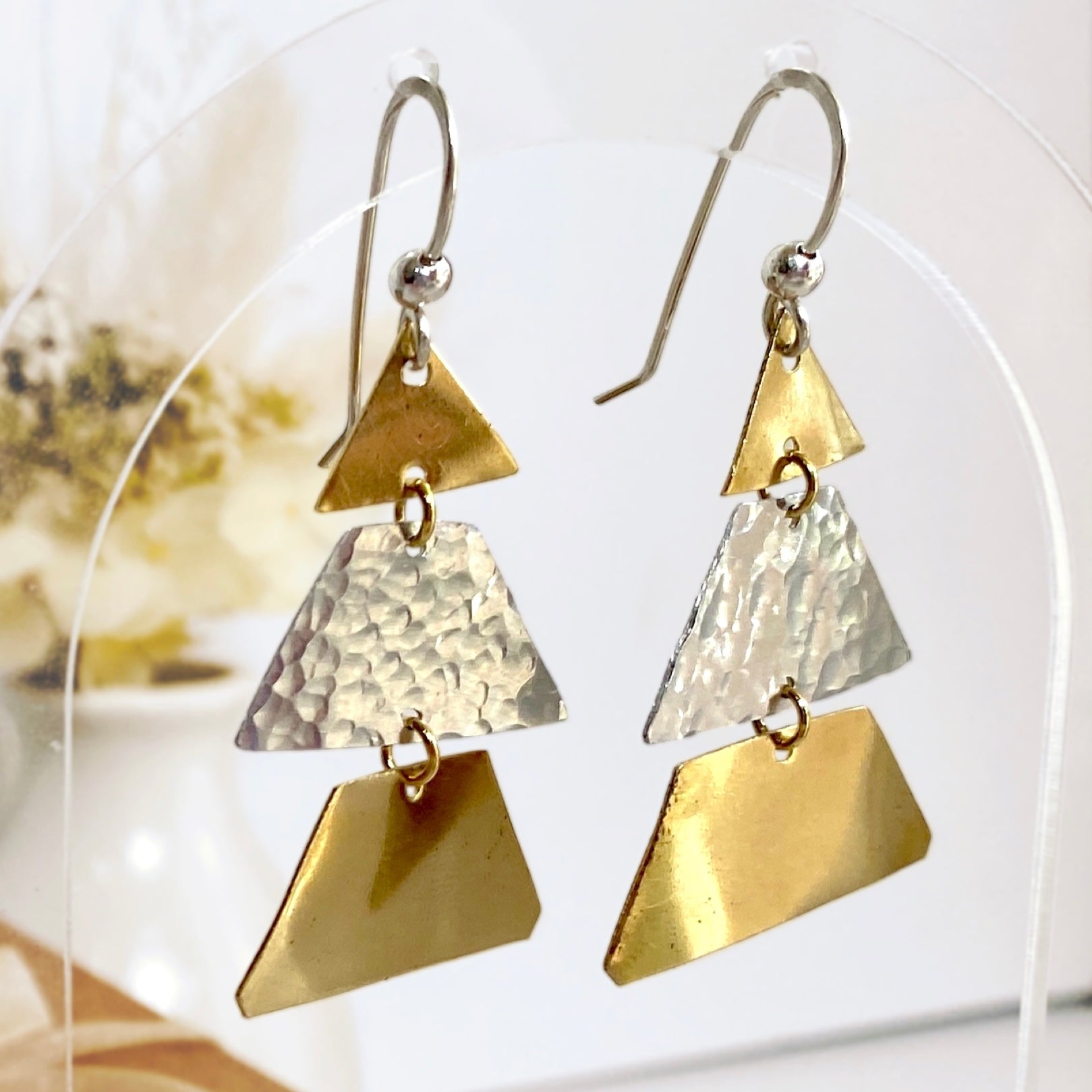 Christmas tree dangle earrings | Two Styles - Triangles or Looping wire | silver gold copper rose | Festive jewellery