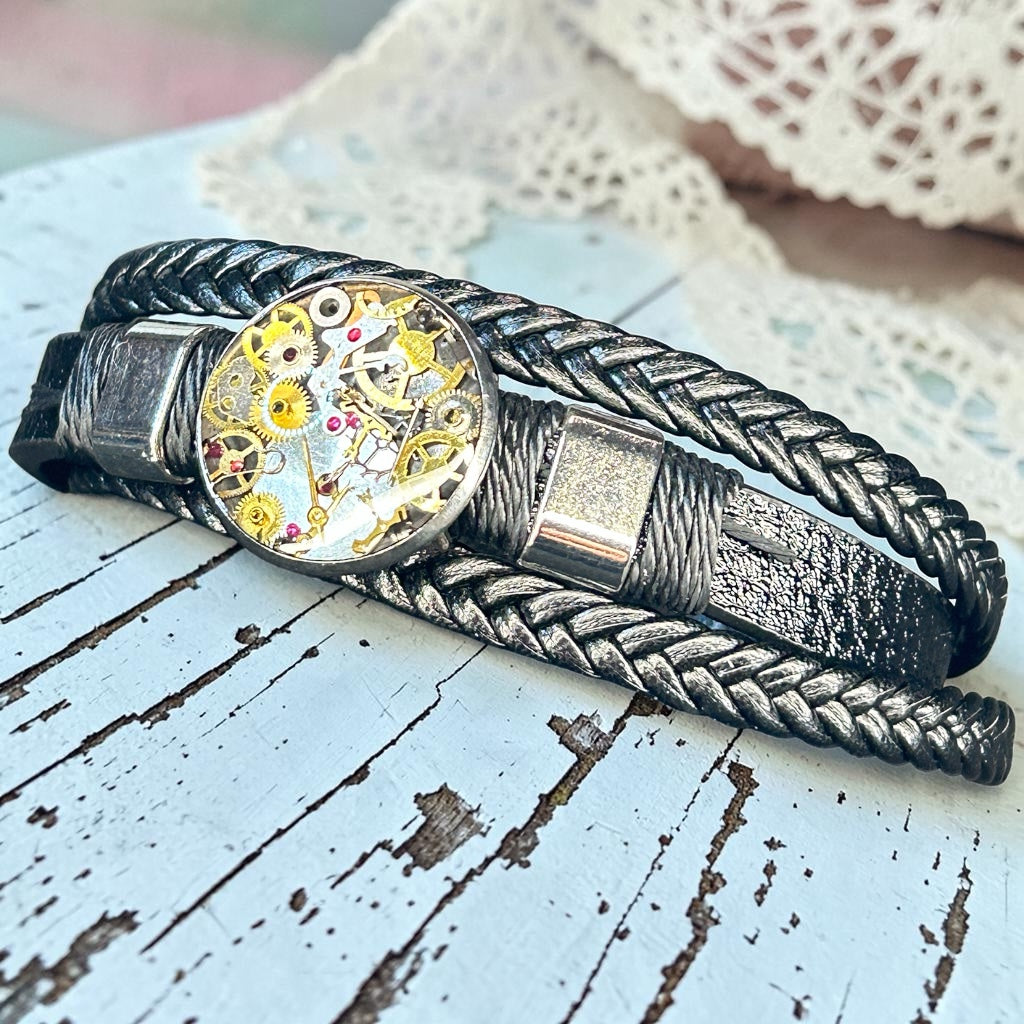 Steampunk watch parts Mens cuff bracelet