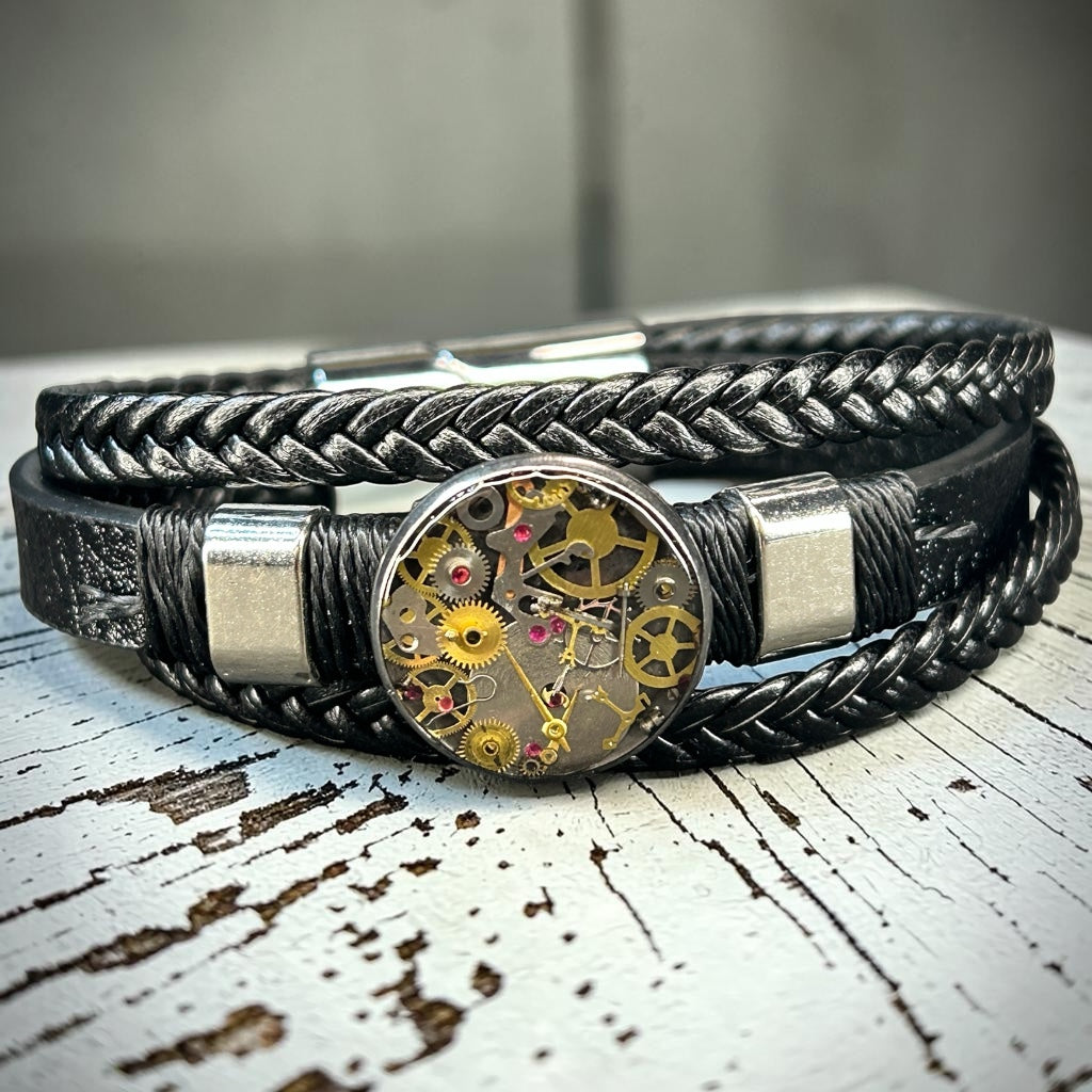 Steampunk watch parts Mens cuff bracelet