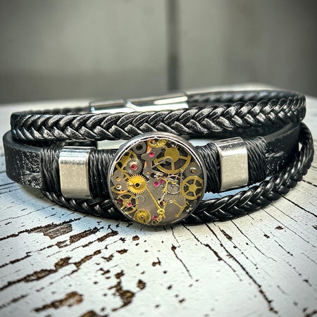Steampunk watch parts Mens cuff bracelet