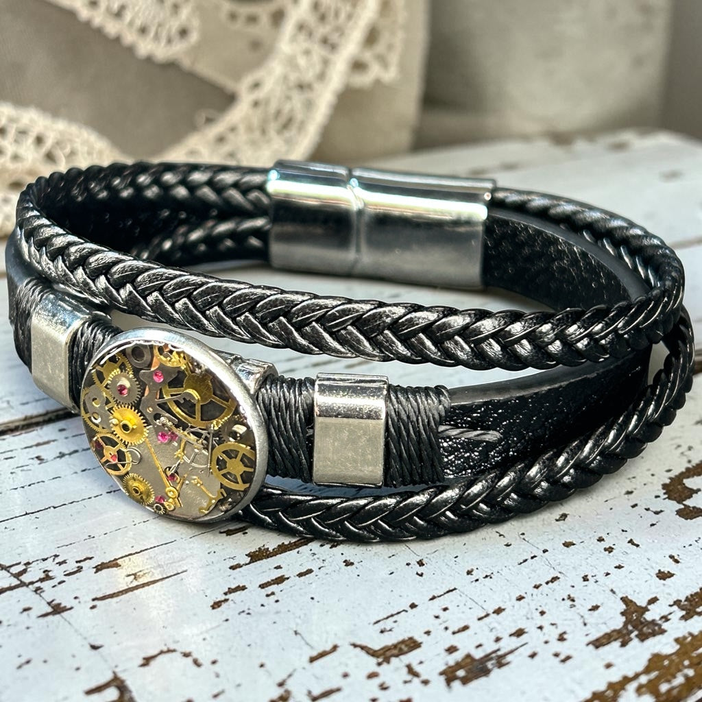Steampunk watch parts Mens cuff bracelet
