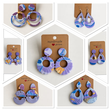 Lavender Skies Marbled Polymer Clay Earring Collection