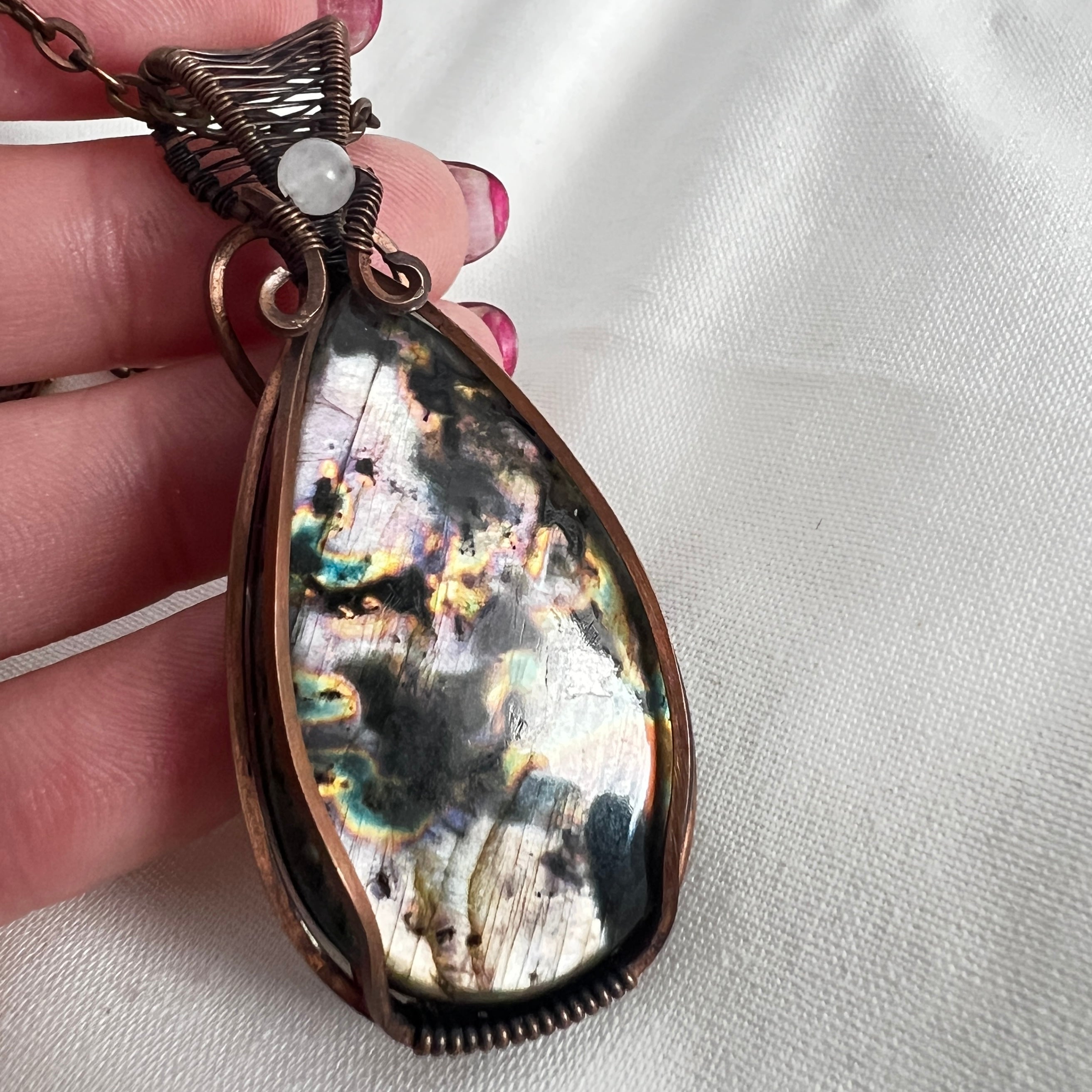 Aurora Nightfall - Multi Labrador Copper Wrapped Pendant