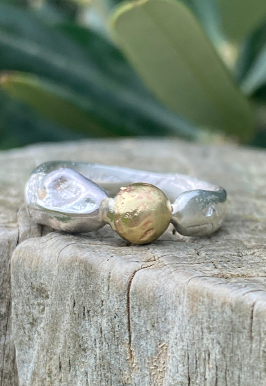 Seed Ring | Sand Cast Sterling Silver with Brass