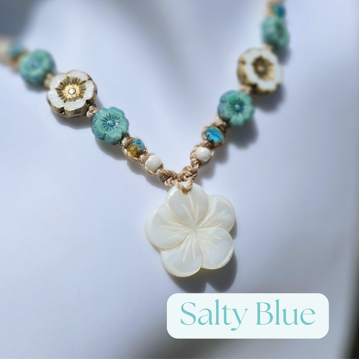 Flower Necklace with Mother of Pearl and Czech Glass Beads