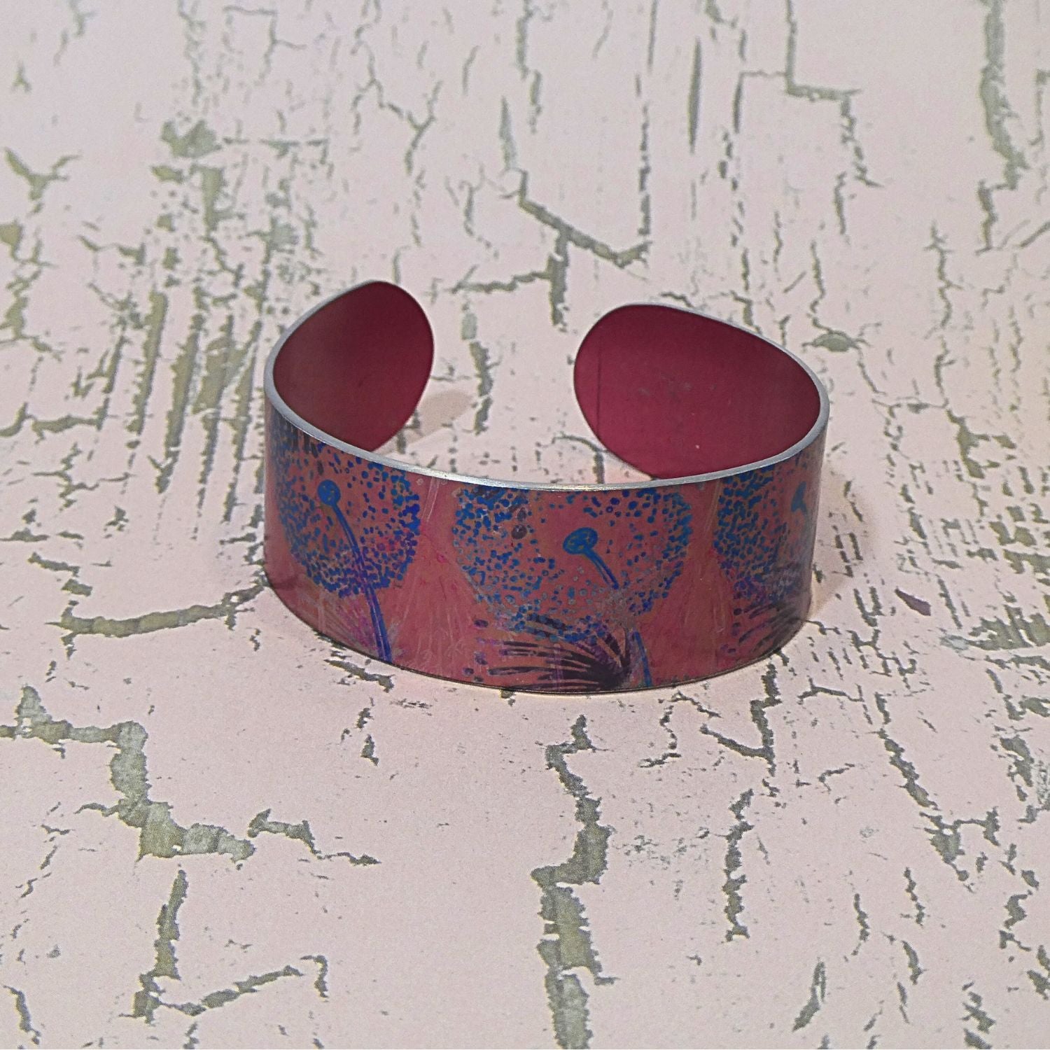 Anodized aluminium bangle hand printed Pastel Dandelions Collection