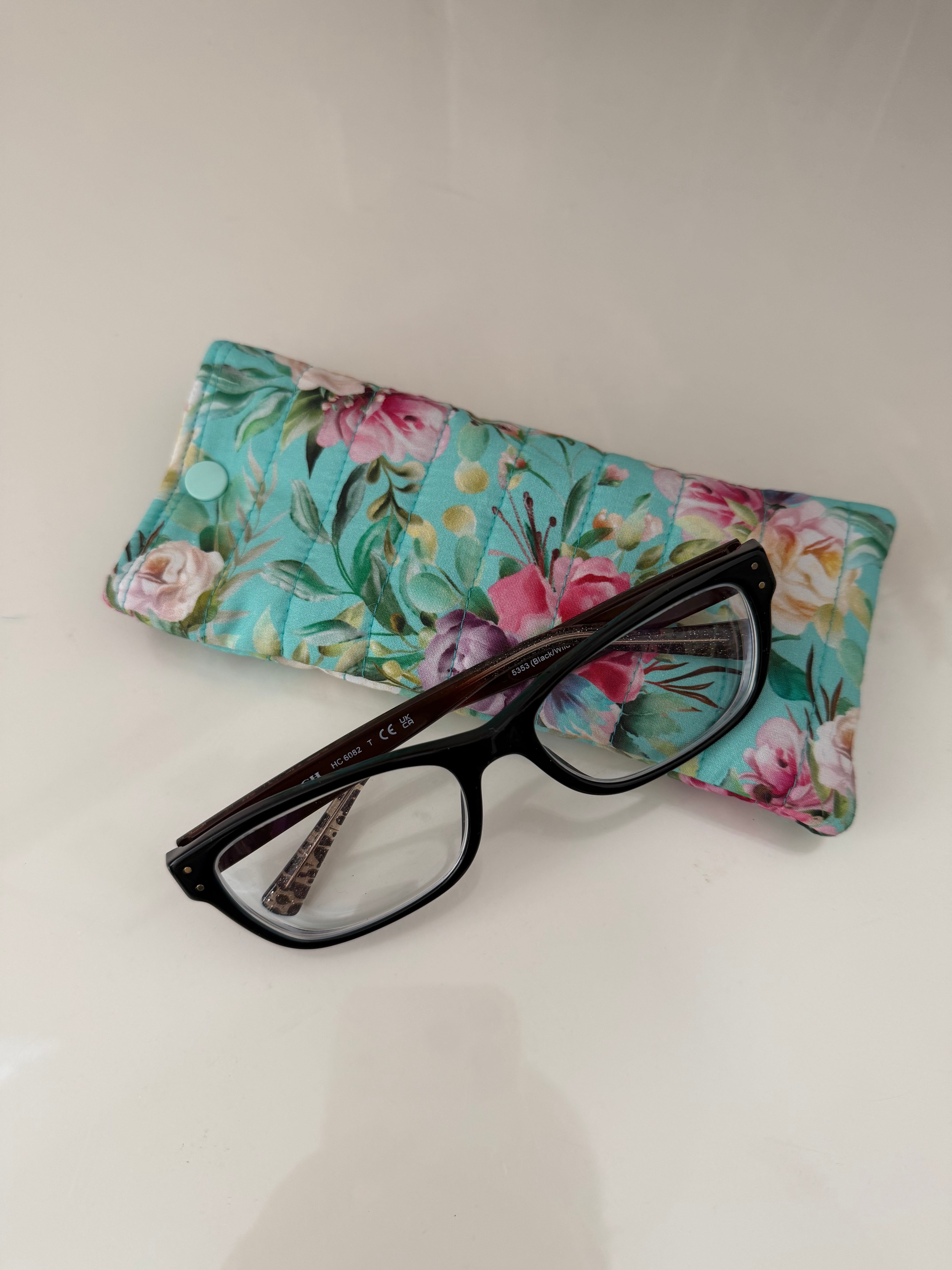 Quilted Glasses Case - Aqua Floral