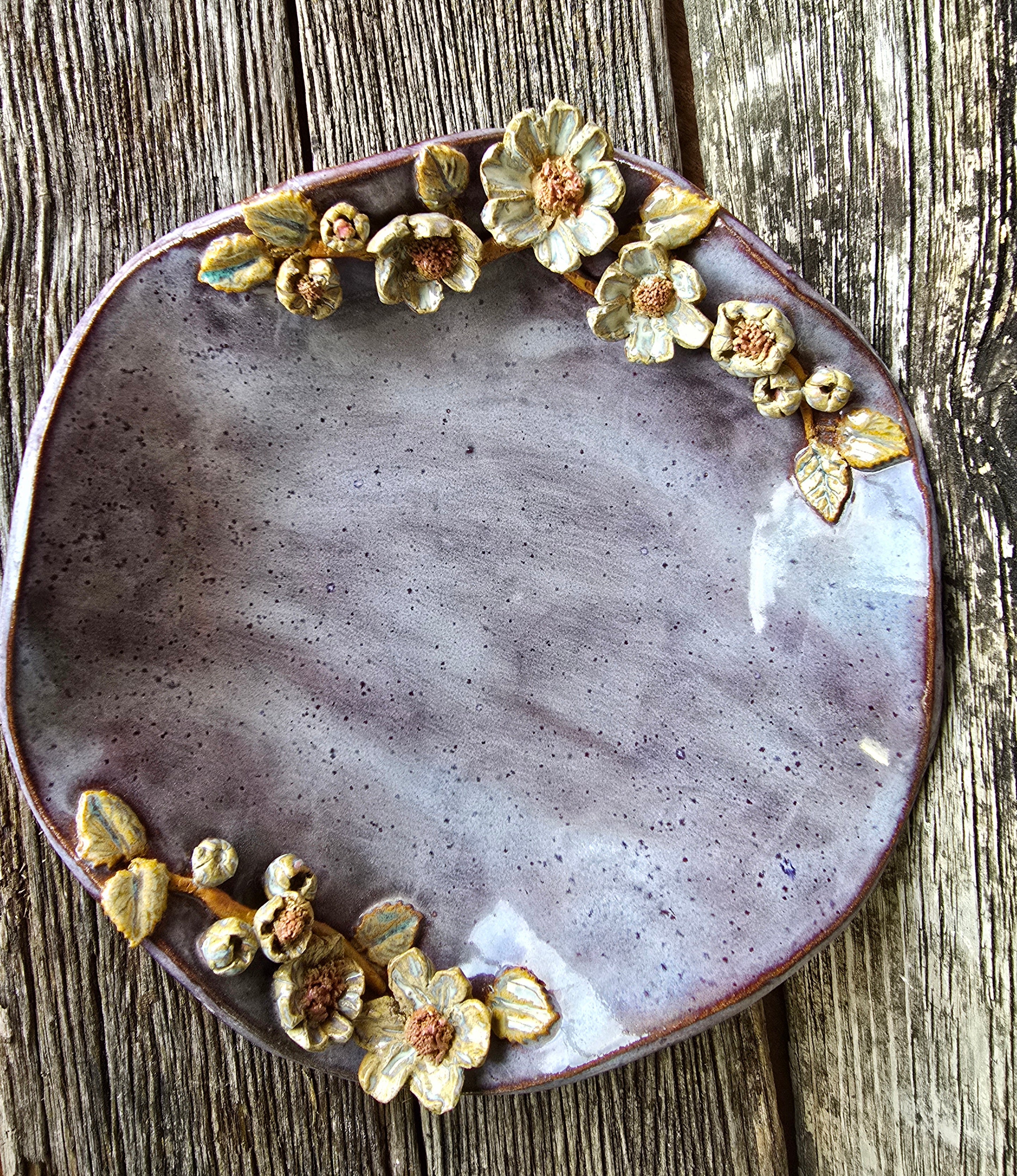 Purple flowered fruit bowl
