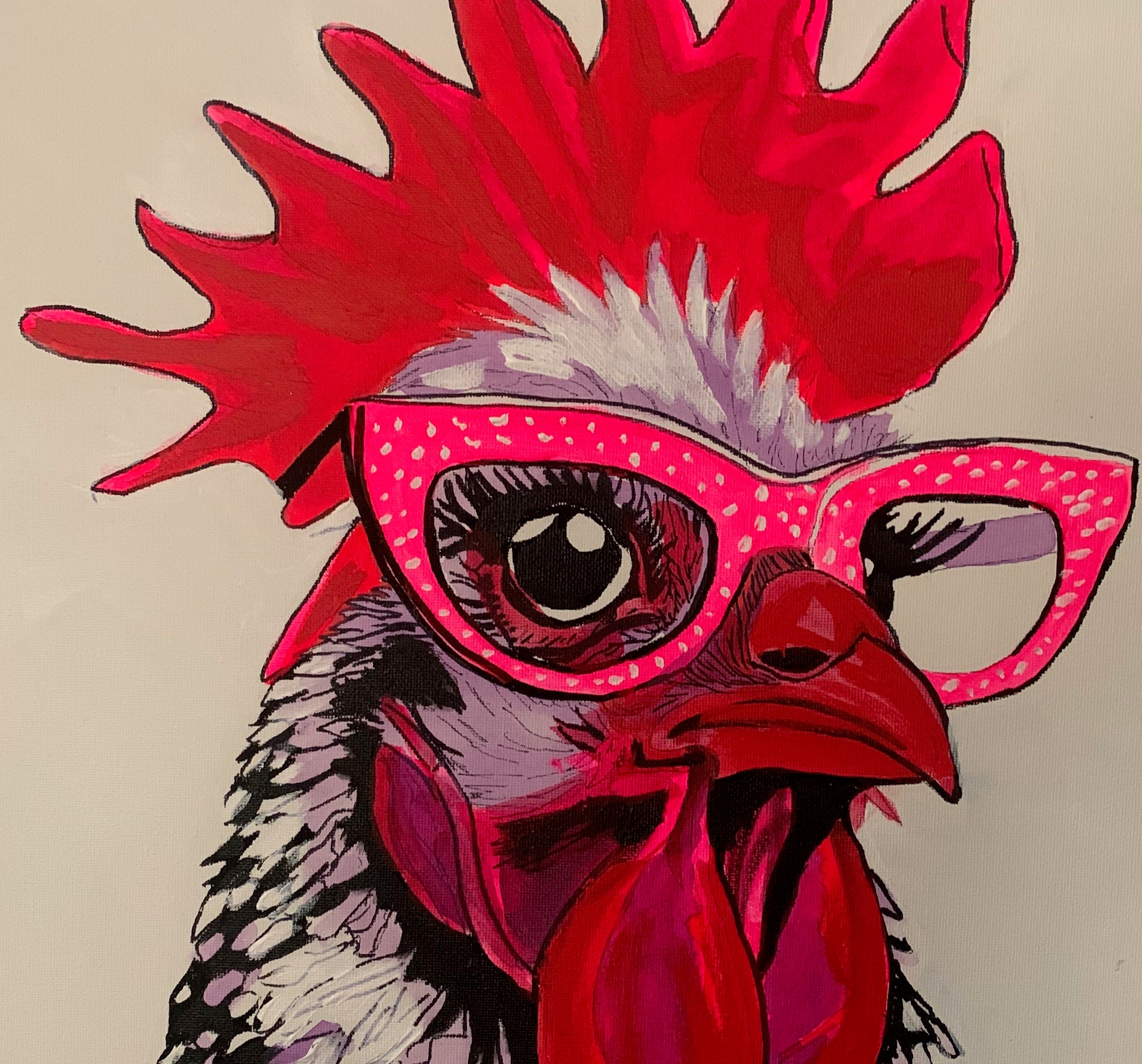 Bantam Chicken with Glasses Wall Art