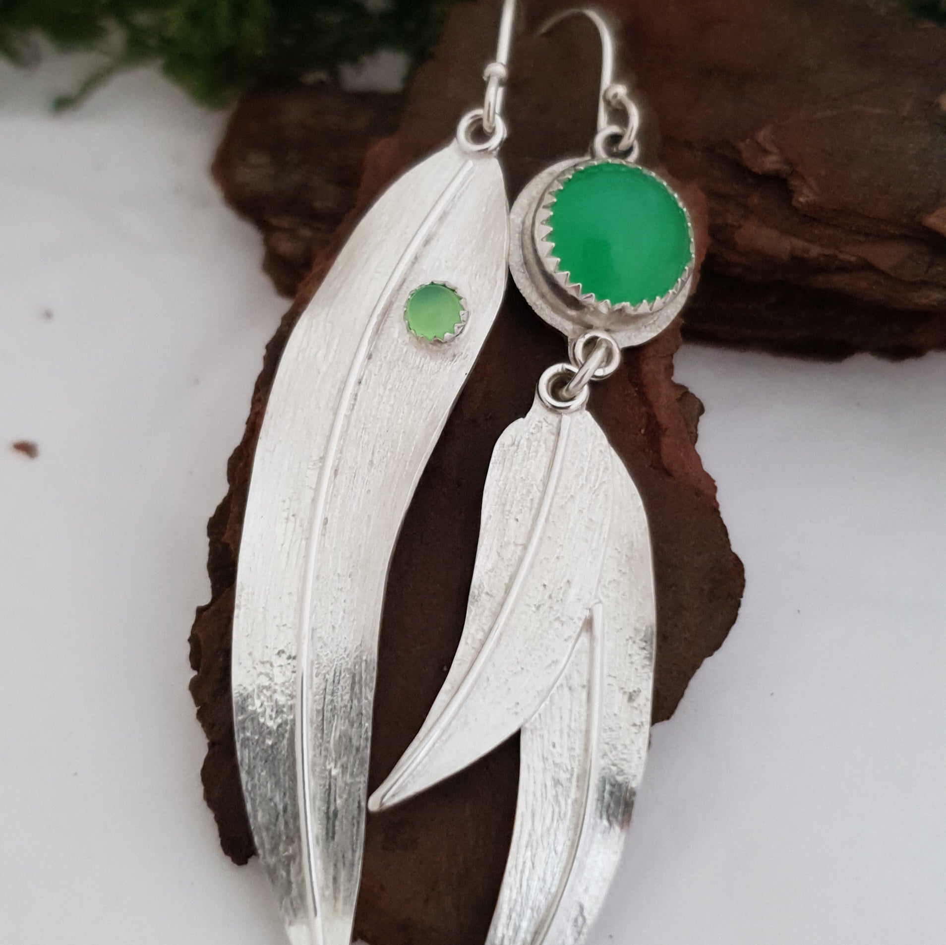 Mismatched eucalyptus leaf earrings