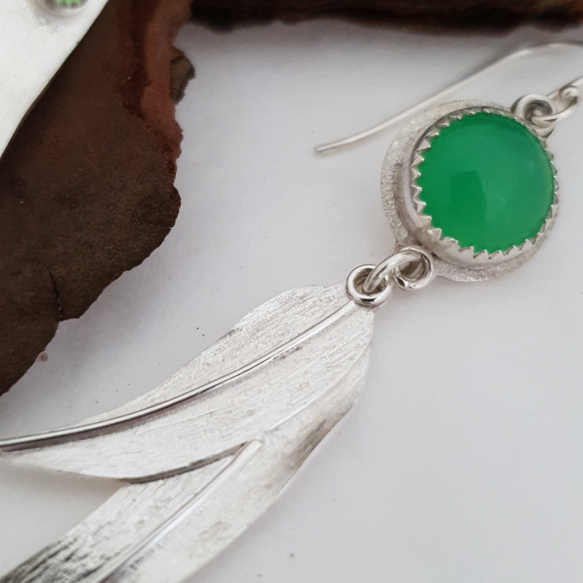 Mismatched eucalyptus leaf earrings